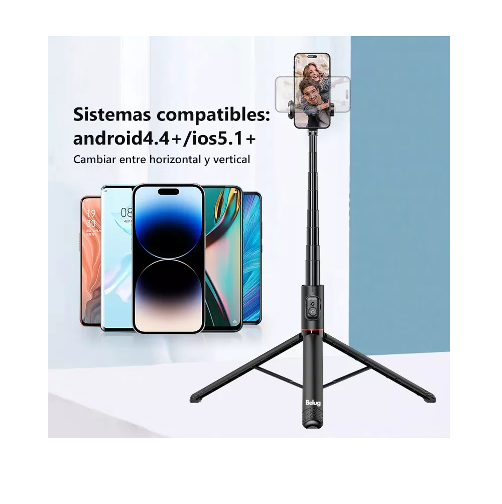 Foto 4 | Tripié 1.83 M Bluetooth Control Telefono Celular Belug Negro Linea Roja