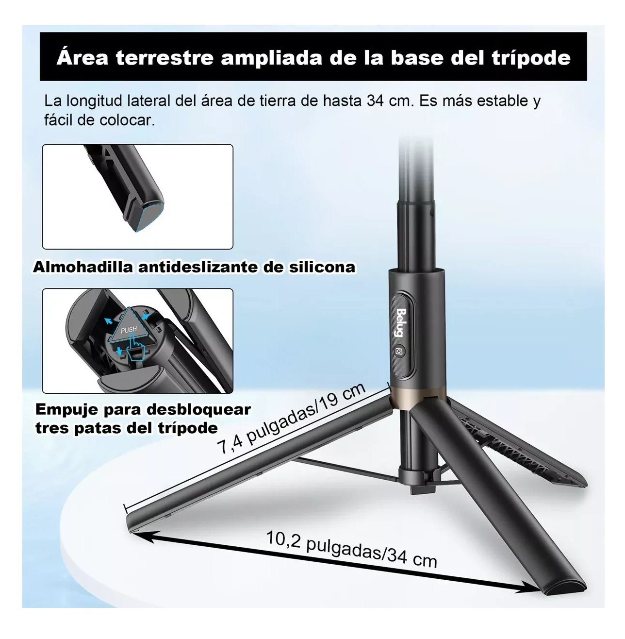 Foto 4 pulgar | Tripie Para Celular Belug Palo Selfies Stick Trípode 152 Cm Negro 2 Lineas Cafe