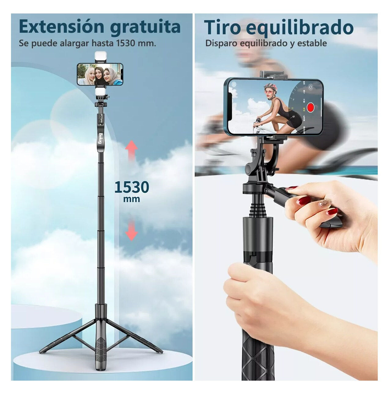 Foto 4 pulgar | Trípode Para Celular Control Remoto Luz 1.53m, Belug  Negro