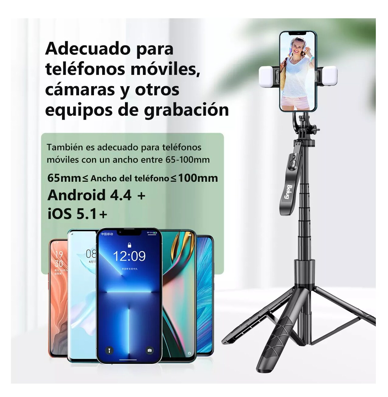 Foto 5 pulgar | Trípode Para Celular Control Remoto Luz 1.53m, Belug  Negro