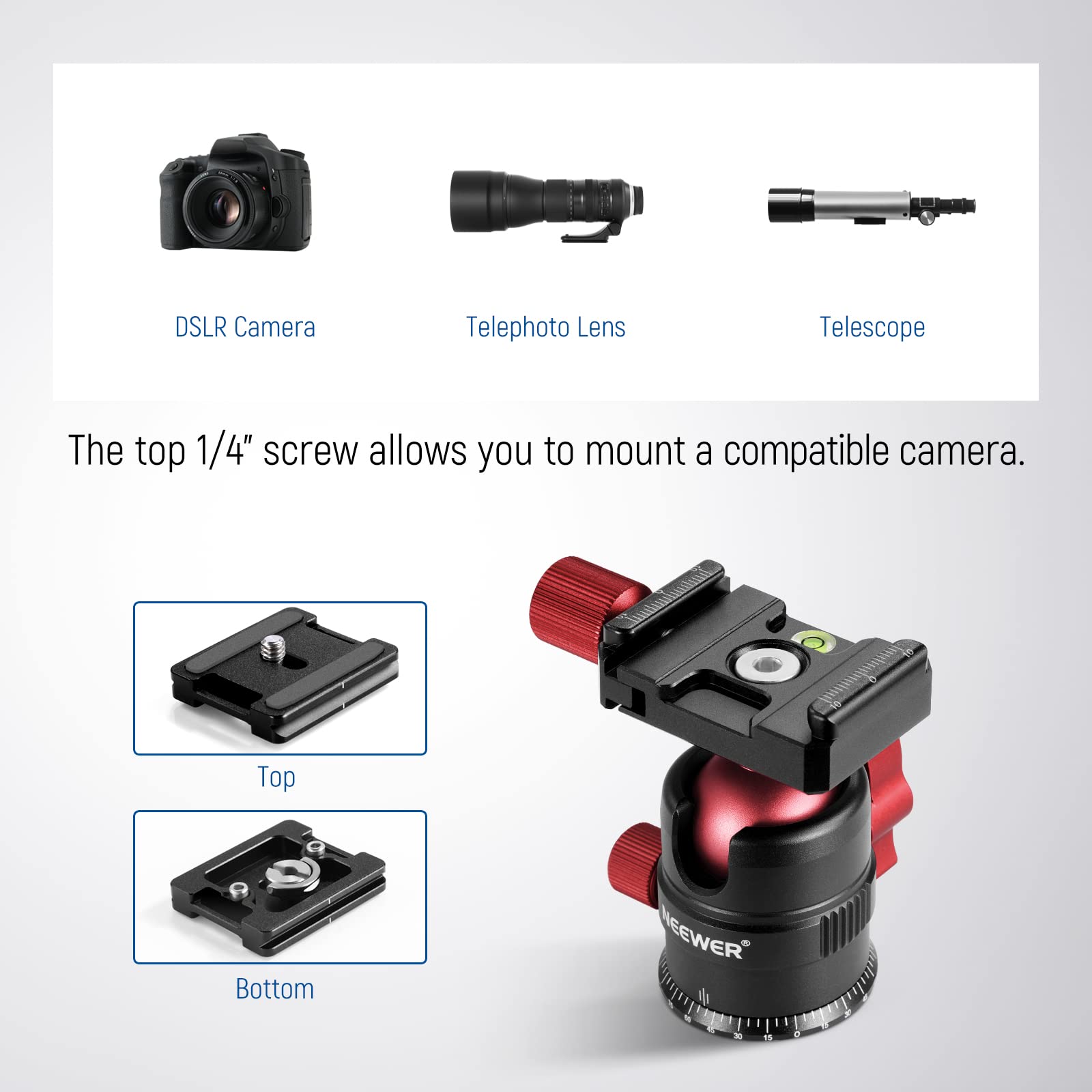 Foto 5 pulgar | Cabezal De Trípode Neewer Gm28, Cabeza Esférica Giratoria De 360°, Carga De 5 Kg - Venta Internacional.