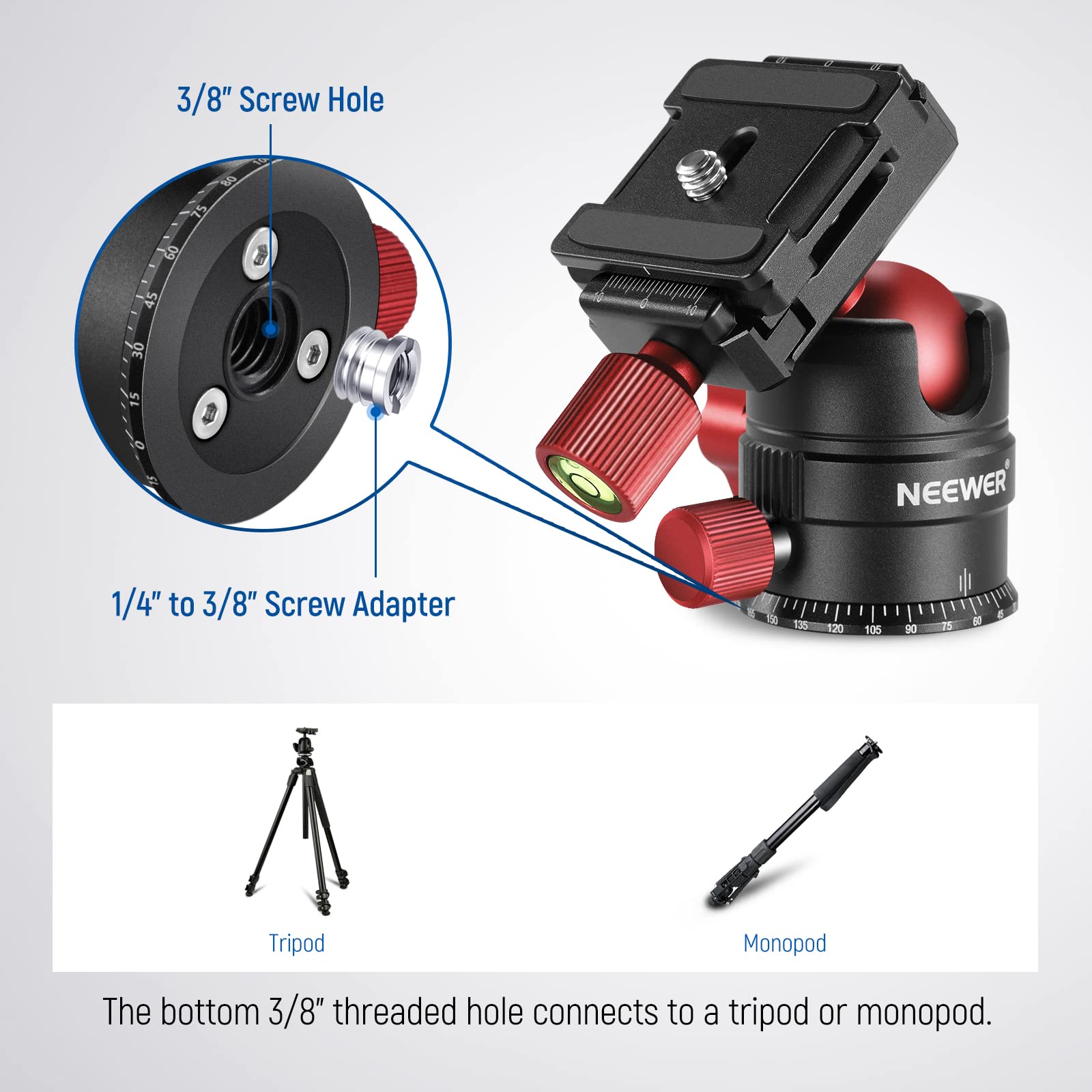 Foto 6 pulgar | Cabezal De Trípode Neewer Gm28, Cabeza Esférica Giratoria De 360°, Carga De 5 Kg - Venta Internacional.
