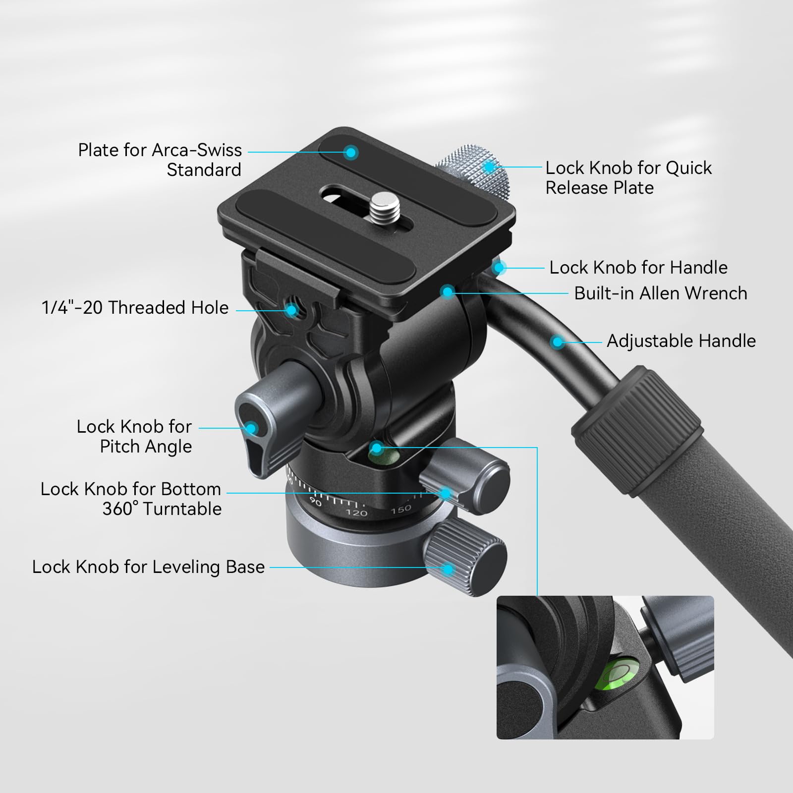 Foto 3 | Trípode, Cabezal Giratorio E Inclinable, Cabezal Fluido Smallrig Ch20, Carga 4 Kg - Venta Internacional.