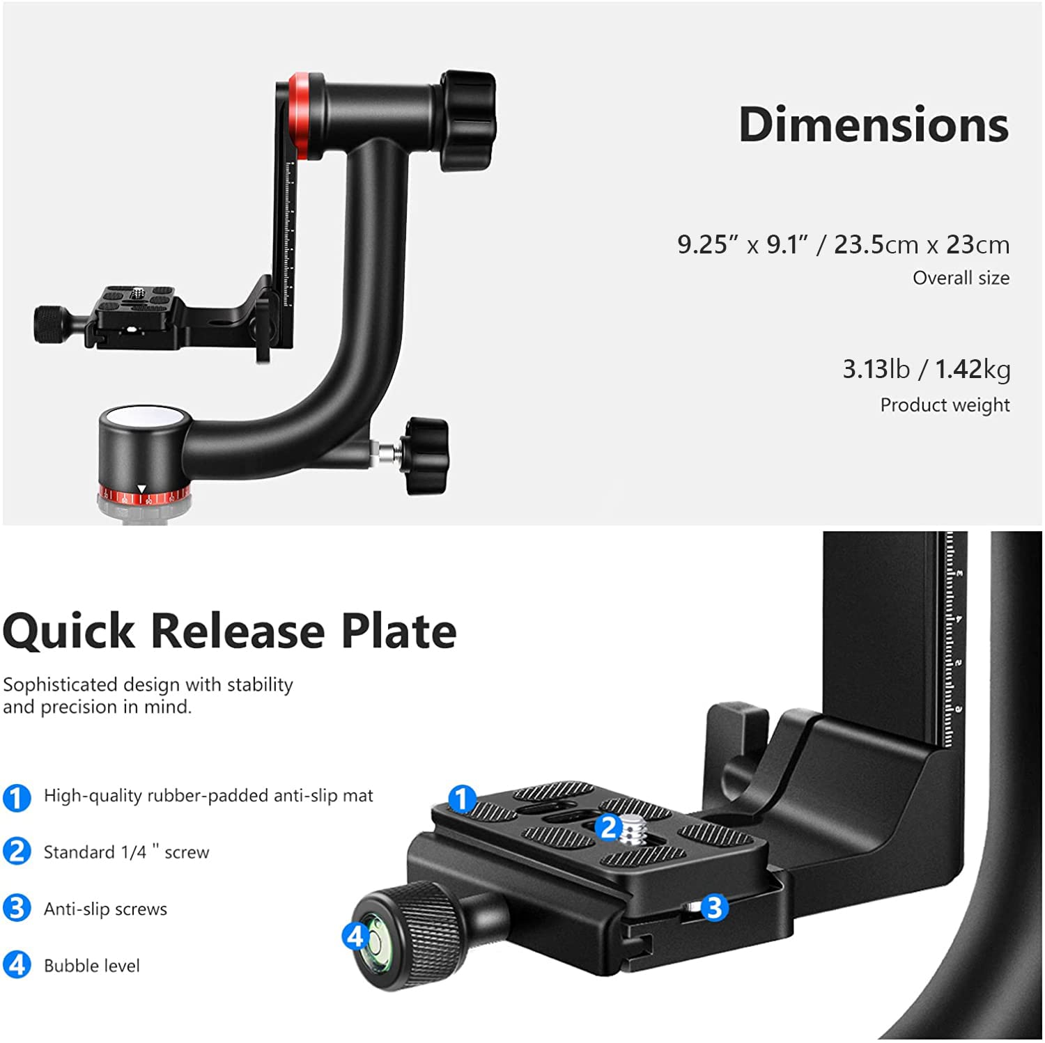 Foto 5 pulgar | Cabezal De Trípode Gimbal Neewer Gm101, Aleación De Aluminio, 13,6 Kg - Venta Internacional.