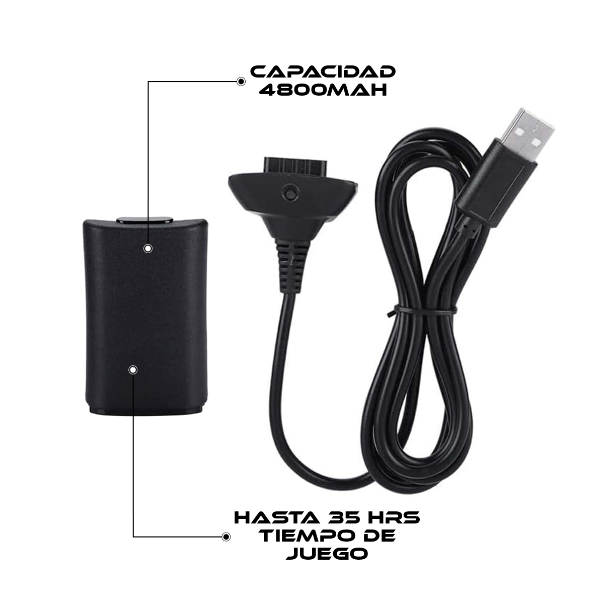 Foto 4 | Carga Y Juega Batería Y Cable Para Controles Xbox 360