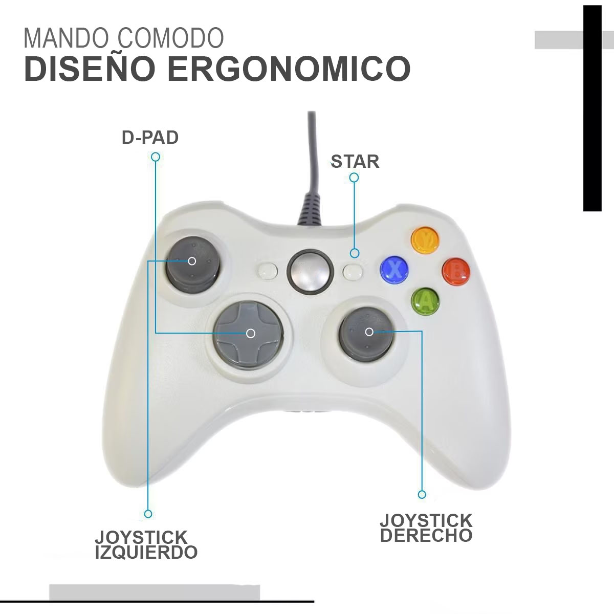 Foto 3 pulgar | Control Joystick Kimhi Gamepad Alámbrico USB Genérico Ergonómico Blanco