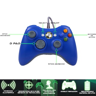 Foto 3 | Control Alámbrico Azul Para Xbox 360