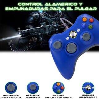 Foto 5 | Control Alámbrico Azul Para Xbox 360