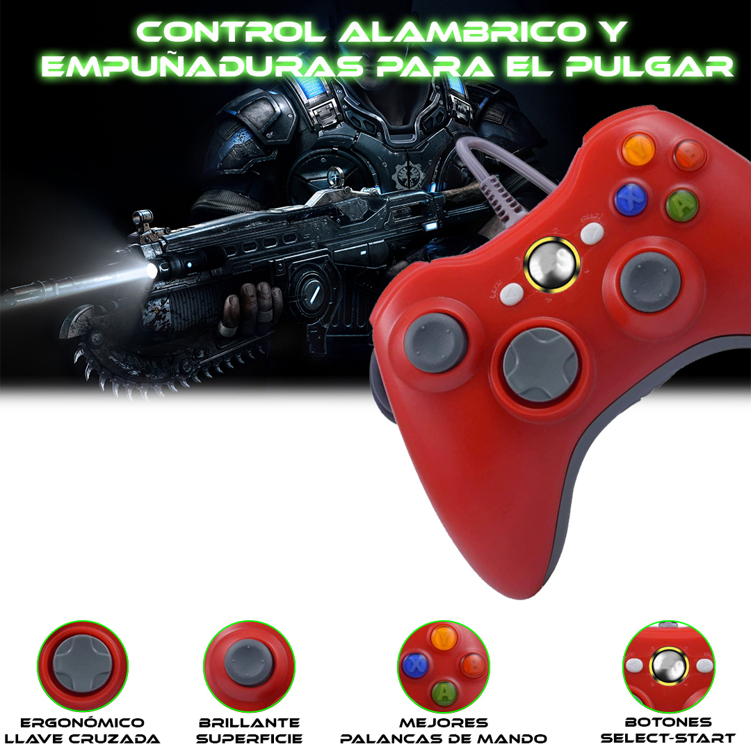 Foto 6 pulgar | Control Alámbrico Rojo Para Xbox 360