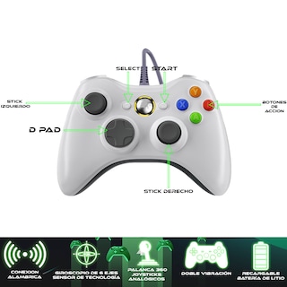 Foto 3 | Control Alámbrico Blanco Para Xbox 360