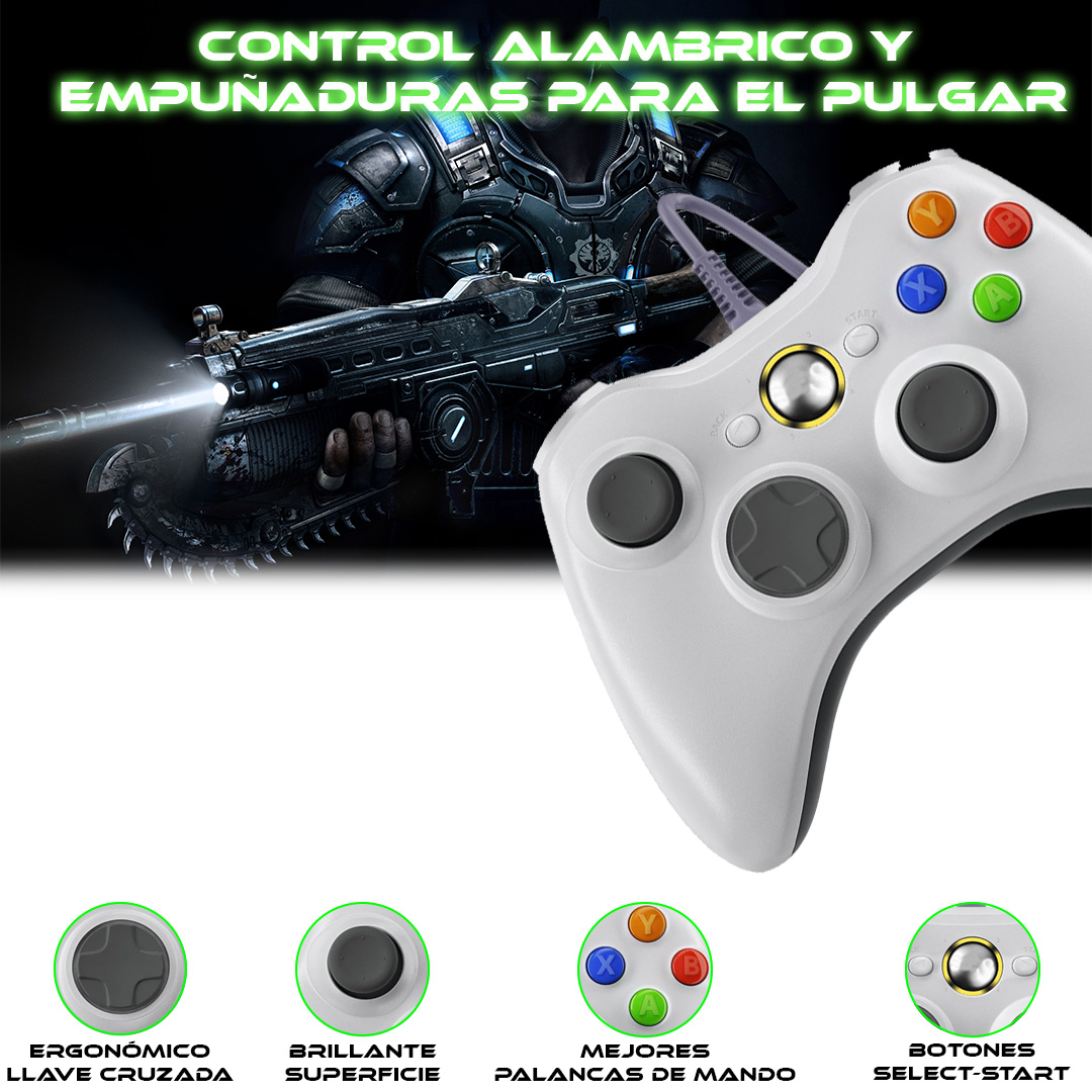 Foto 5 | Control Alámbrico Blanco Para Xbox 360