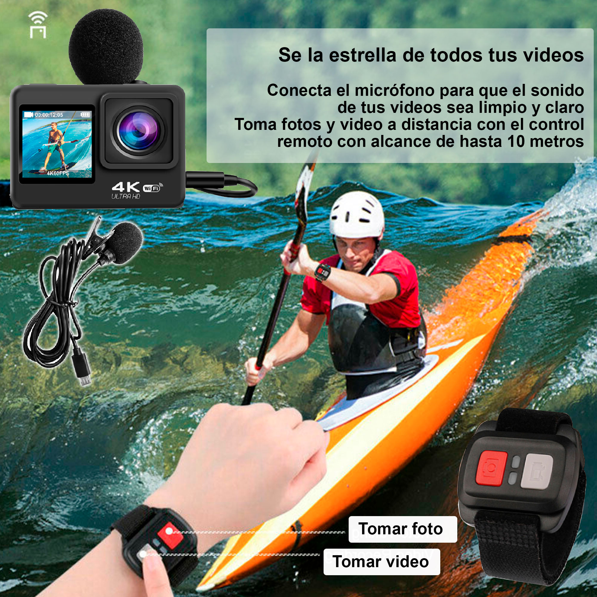 Foto 3 pulgar | Camara Digital Deportiva Vak V36 Doble Pantalla 4k Wifi C Agua