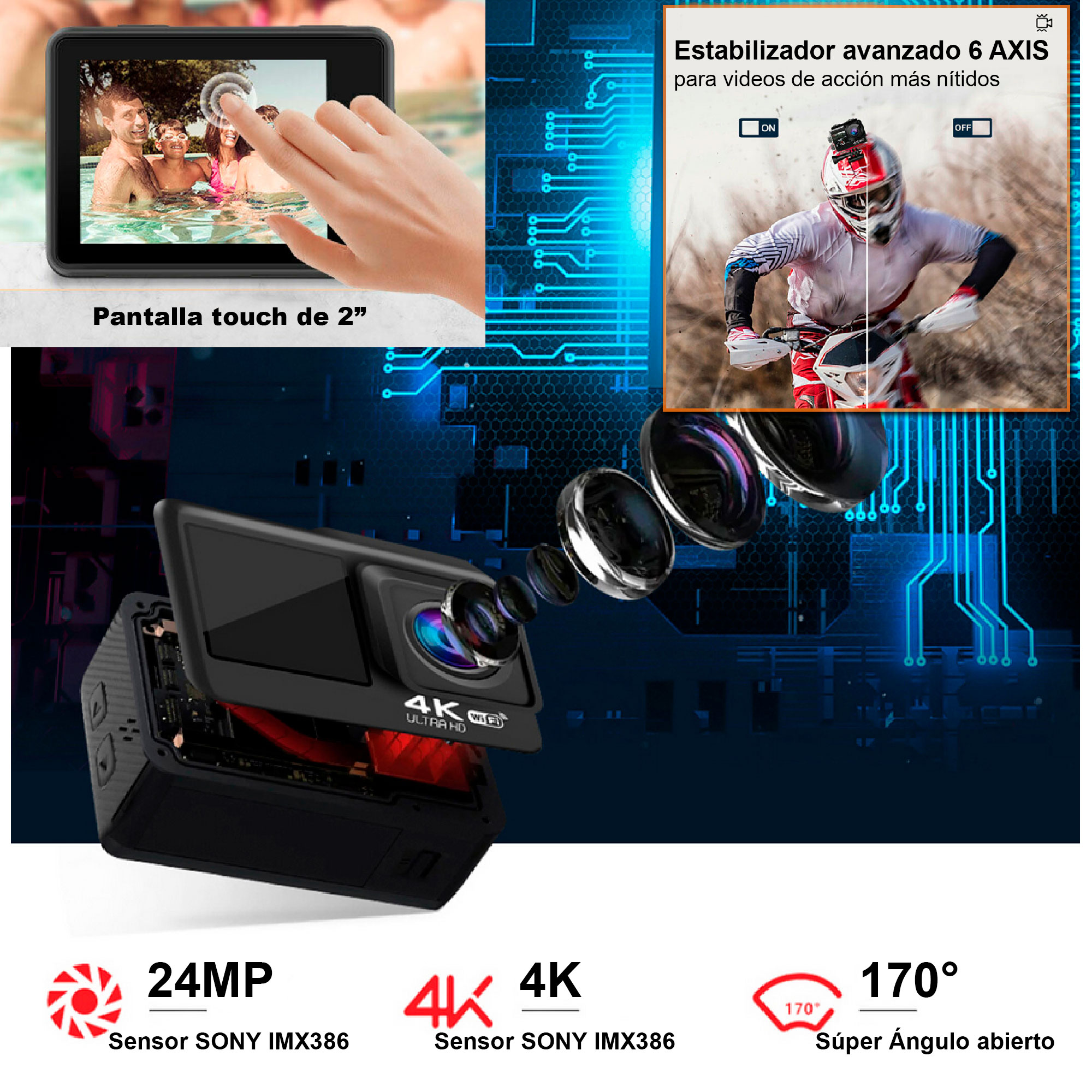 Foto 4 pulgar | Camara Digital Deportiva Vak V36 Doble Pantalla 4k Wifi C Agua