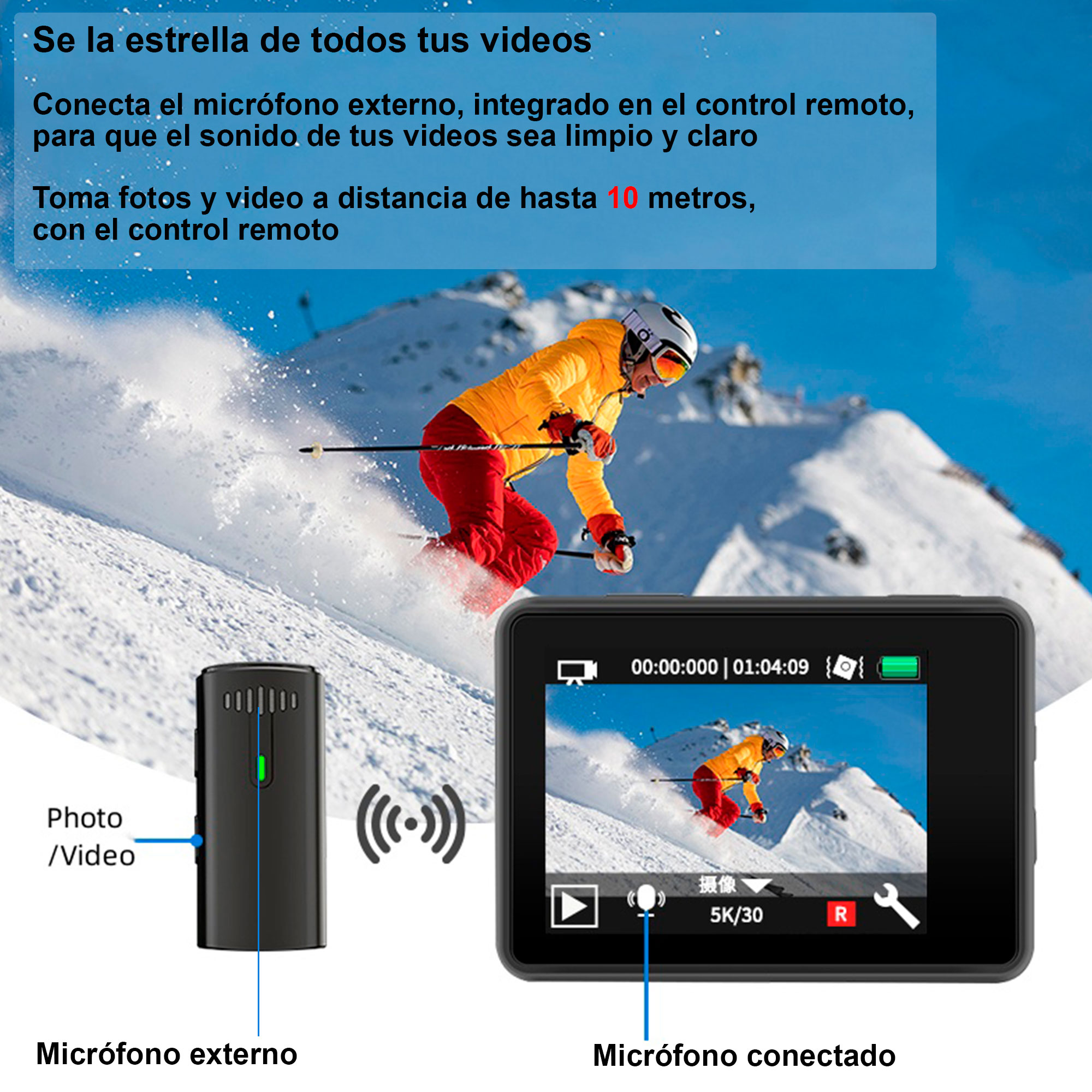 Foto 4 pulgar | Cámara Digital Deportiva Vak 302 Doble Pantalla Micrófono 5K wifi C Agua