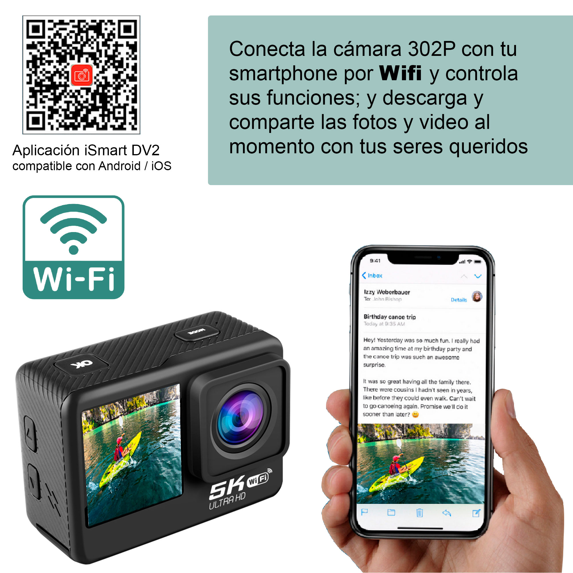 Foto 5 | Cámara Digital Deportiva Vak 302 Doble Pantalla Micrófono 5K wifi C Agua