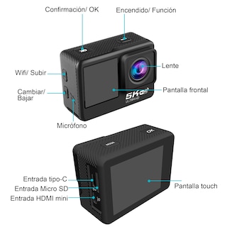 Foto 6 | Cámara Digital Deportiva Vak 302 Doble Pantalla Micrófono 5K wifi C Agua