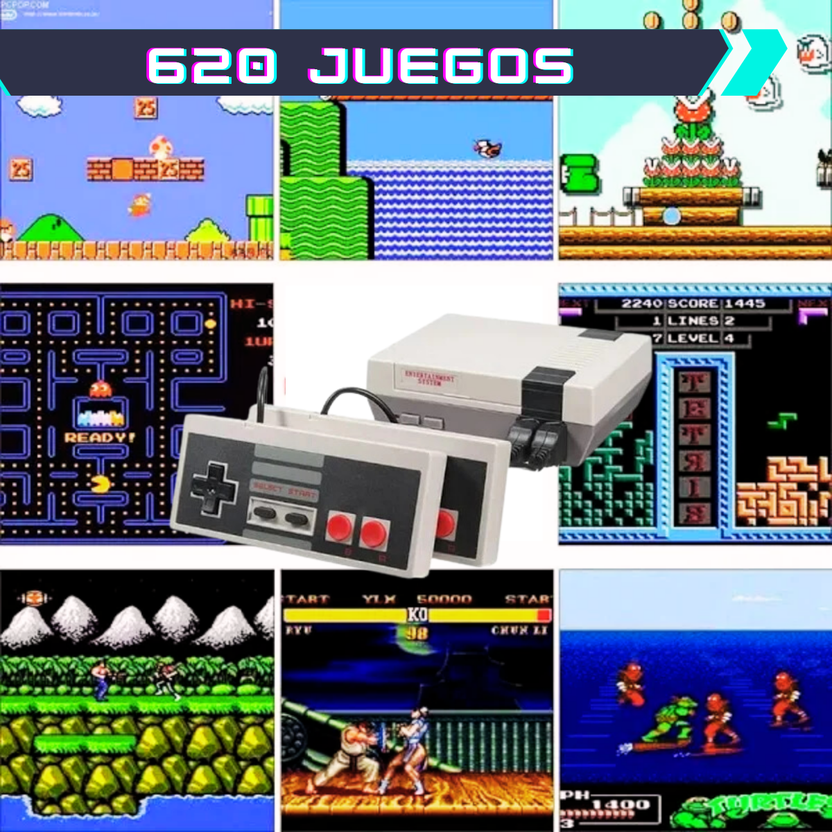 Foto 6 pulgar | Miniconsola Retro Nintendo 620 Juegos Clásicos 2 Controles