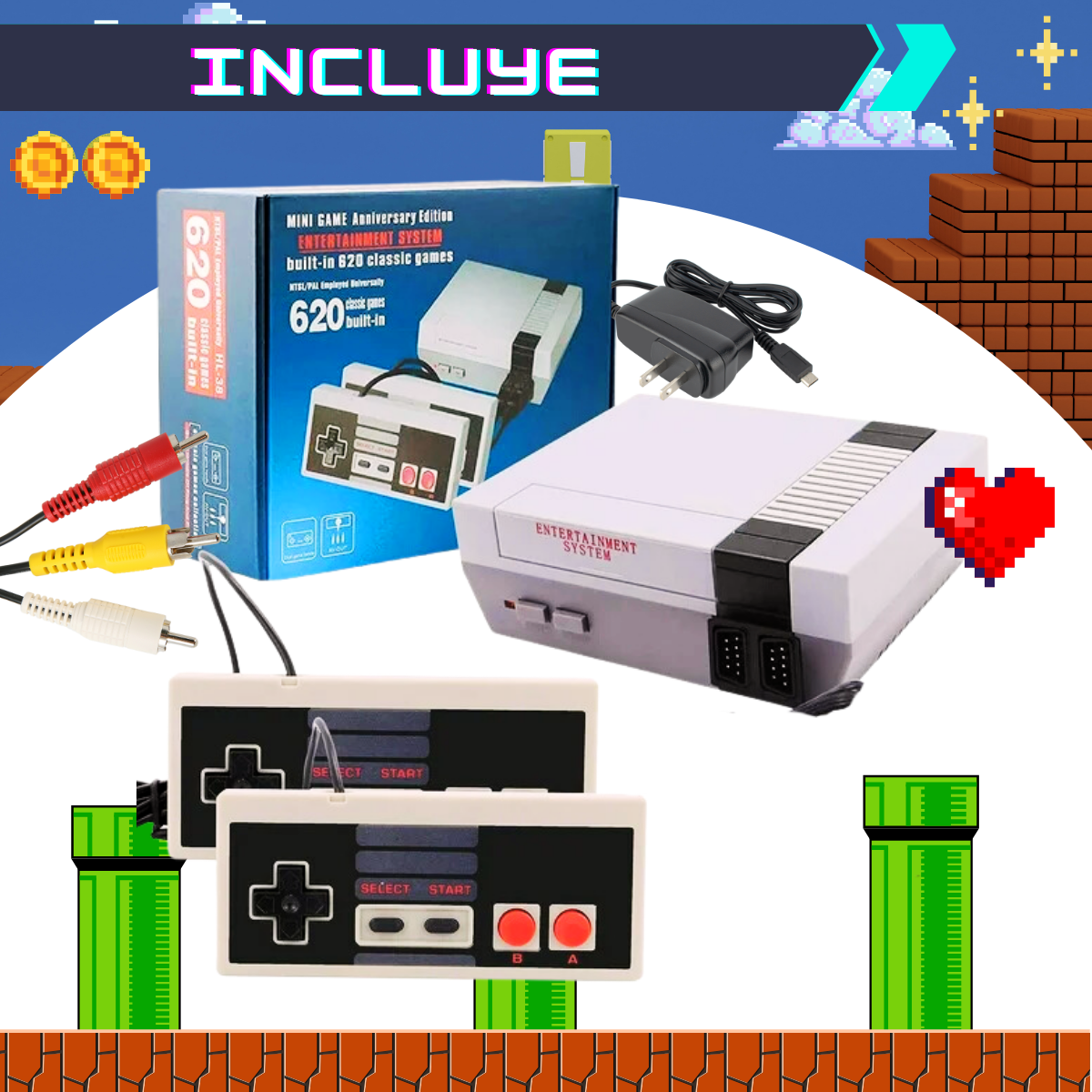Foto 4 pulgar | 2 Unidades Miniconsola Retro Nintendo 620 Juegos Clásicos 2 Controles