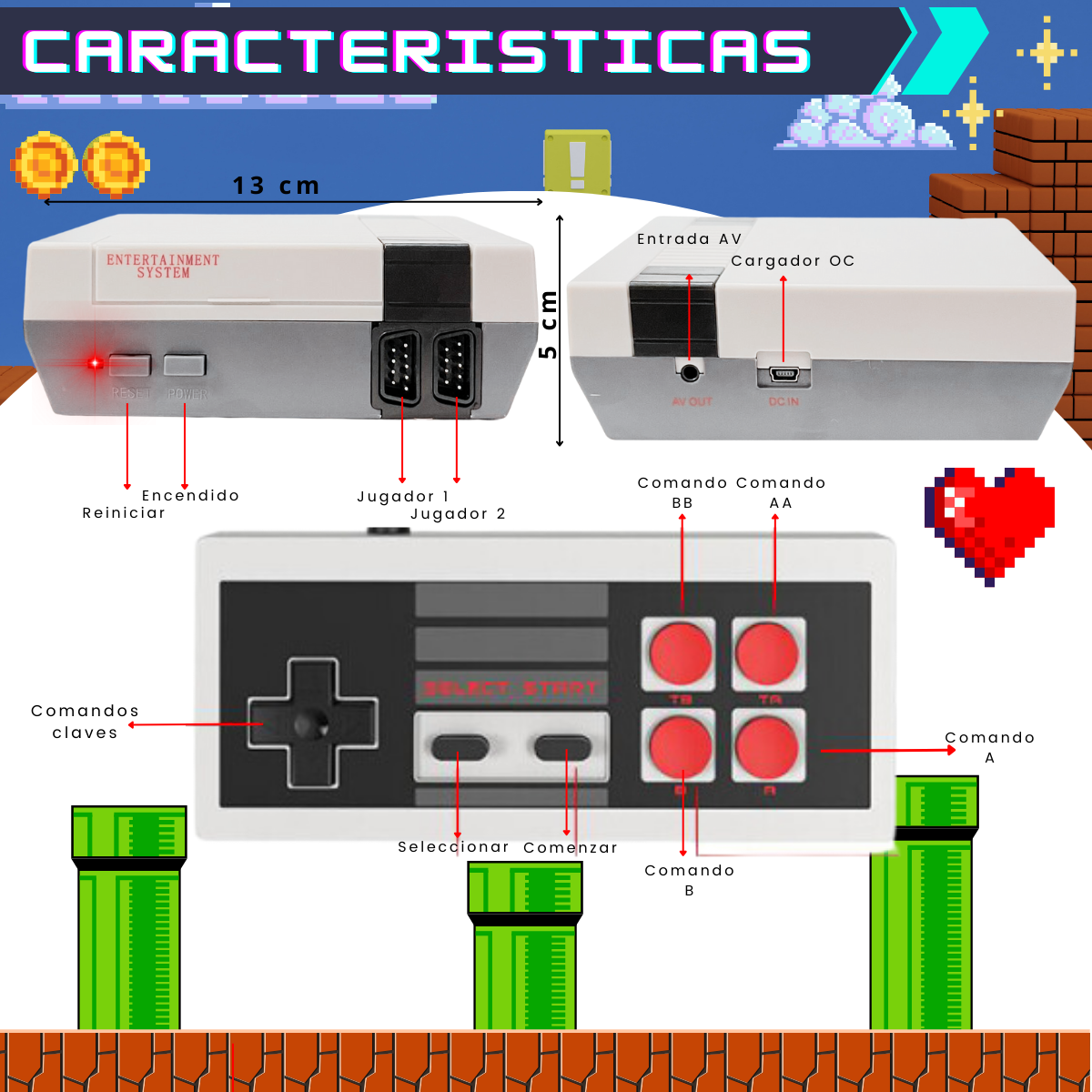 Foto 7 pulgar | 2 Unidades Miniconsola Retro Nintendo 620 Juegos Clásicos 2 Controles