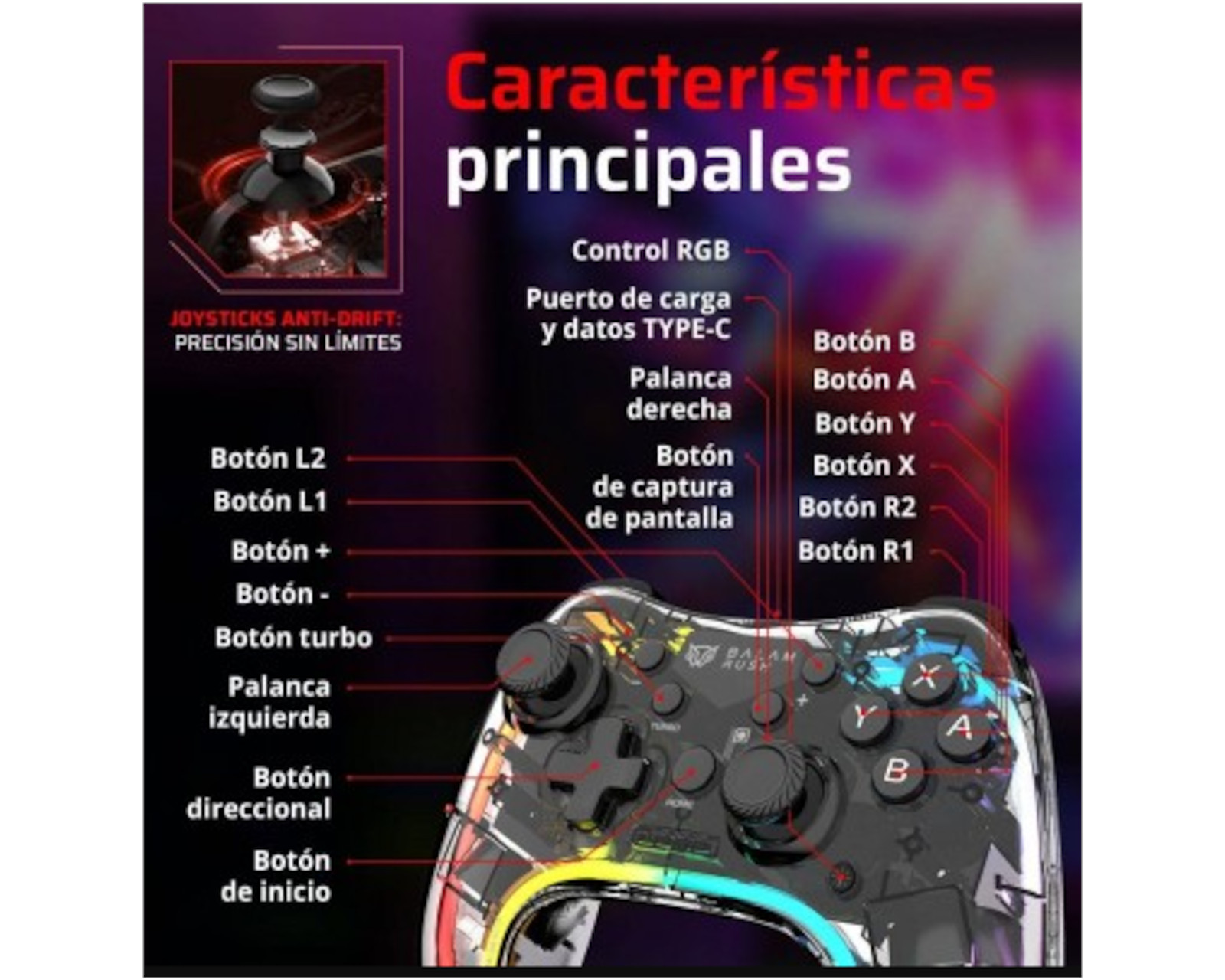 Foto 4 pulgar | Control Inalámbrico Acteck Balam Rush para Nintendo Switch