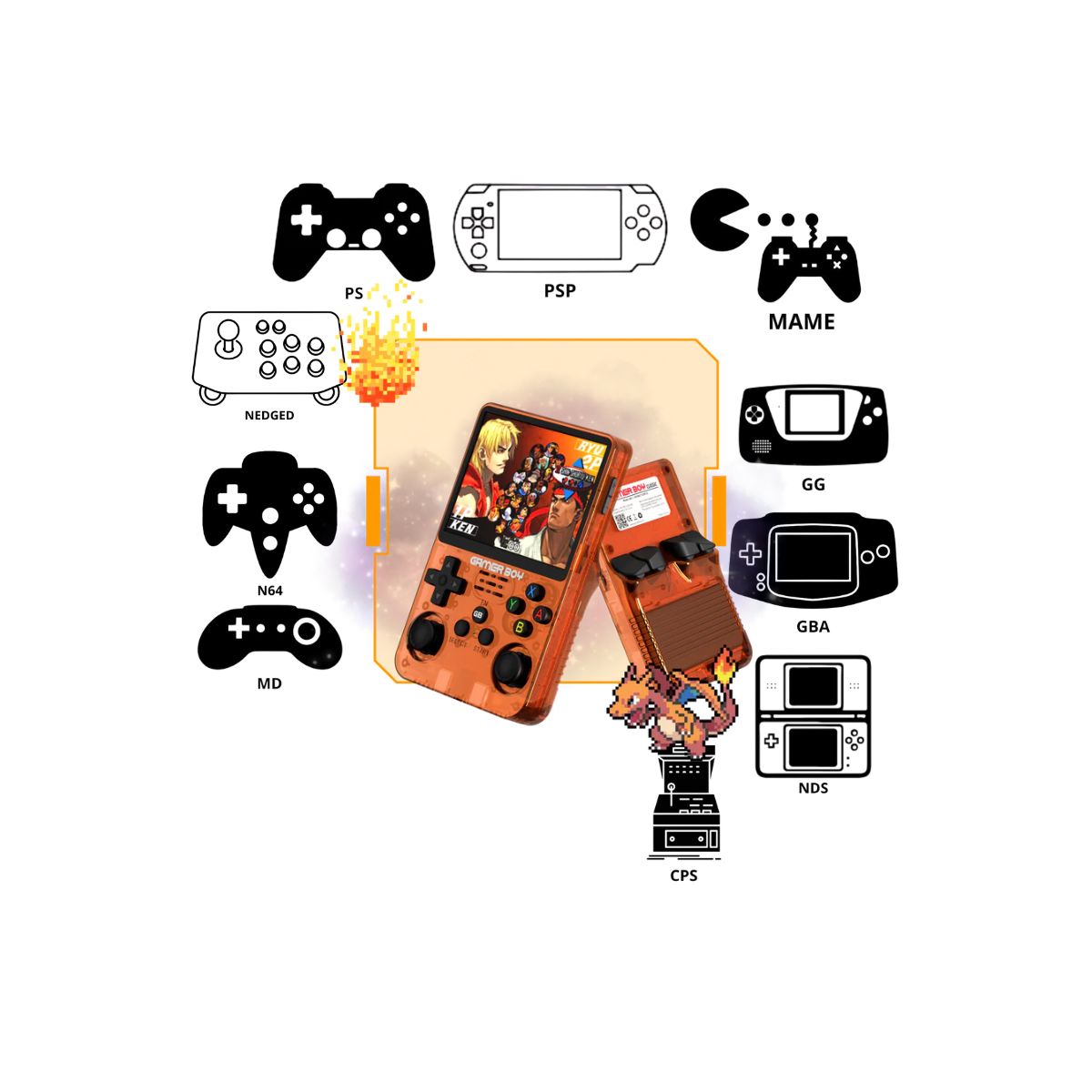 Foto 3 pulgar | Consola Retro Portátil Naranja Gamclor 64 GB