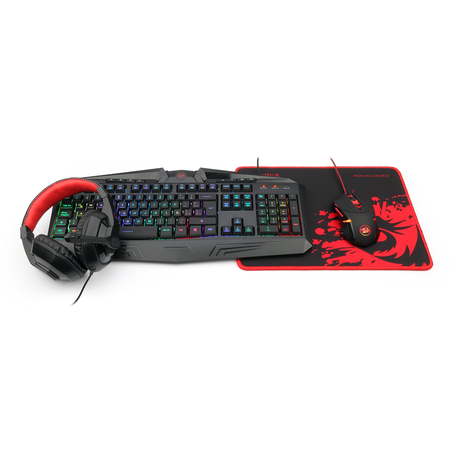 Combo Waveimpact: Auriculares Ares + Mouse Centrophorus + Teclado Harpe + Mousepad Archelon $1,227