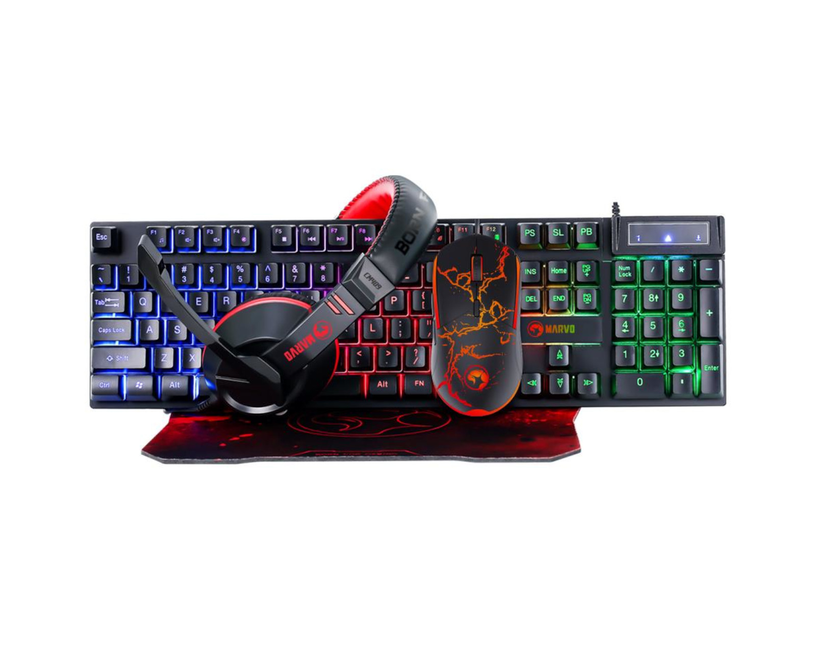 Kit deTeclado, Mouse, Audífonos Y Mouse Pad Gamer Marvo Cm409