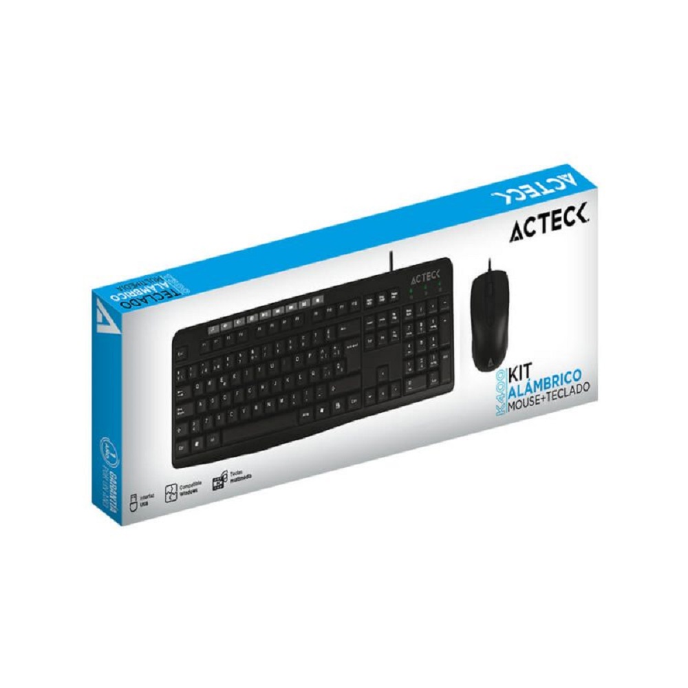 Kit Alámbrico Acteck K400 Teclado y Mouse Multimedia Usb Ac-9298 color Negro