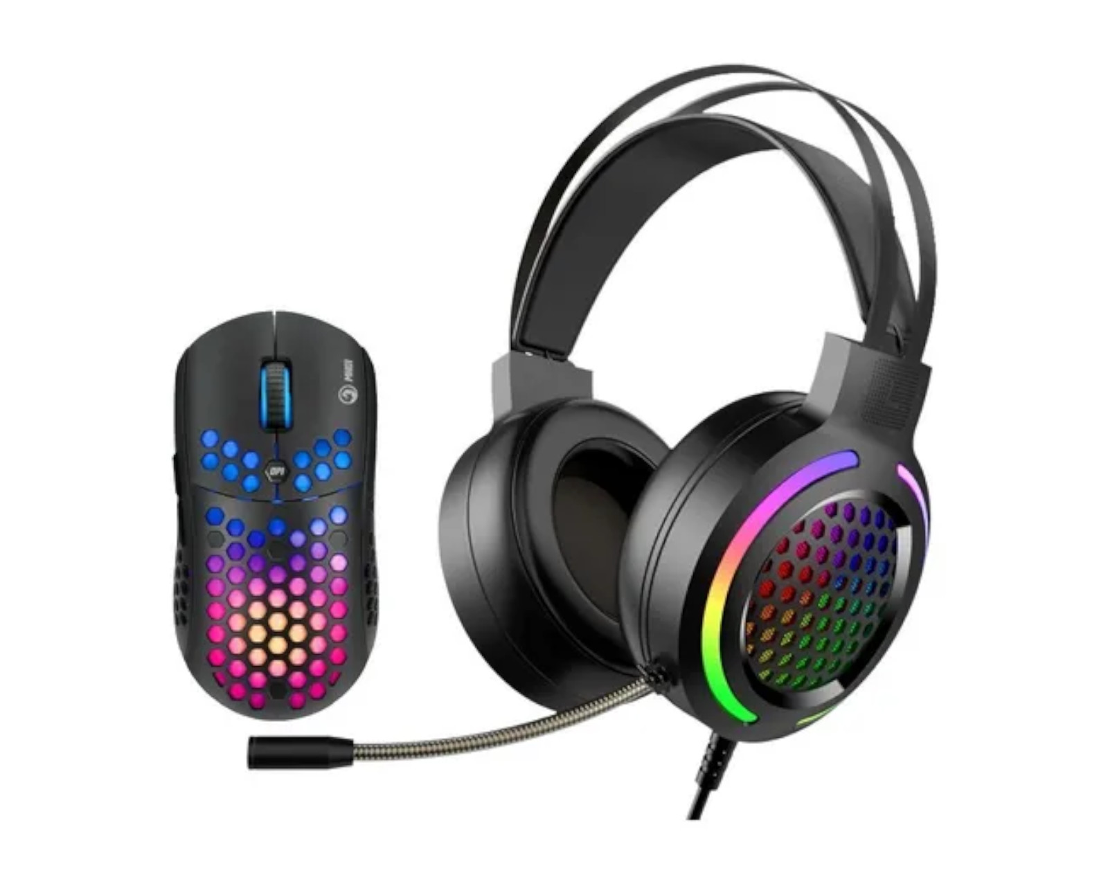 Foto 1 | Mouse y Diadema Audífonos Gamer  Marvo Mh01bk color Negro Juego Luz Rgb