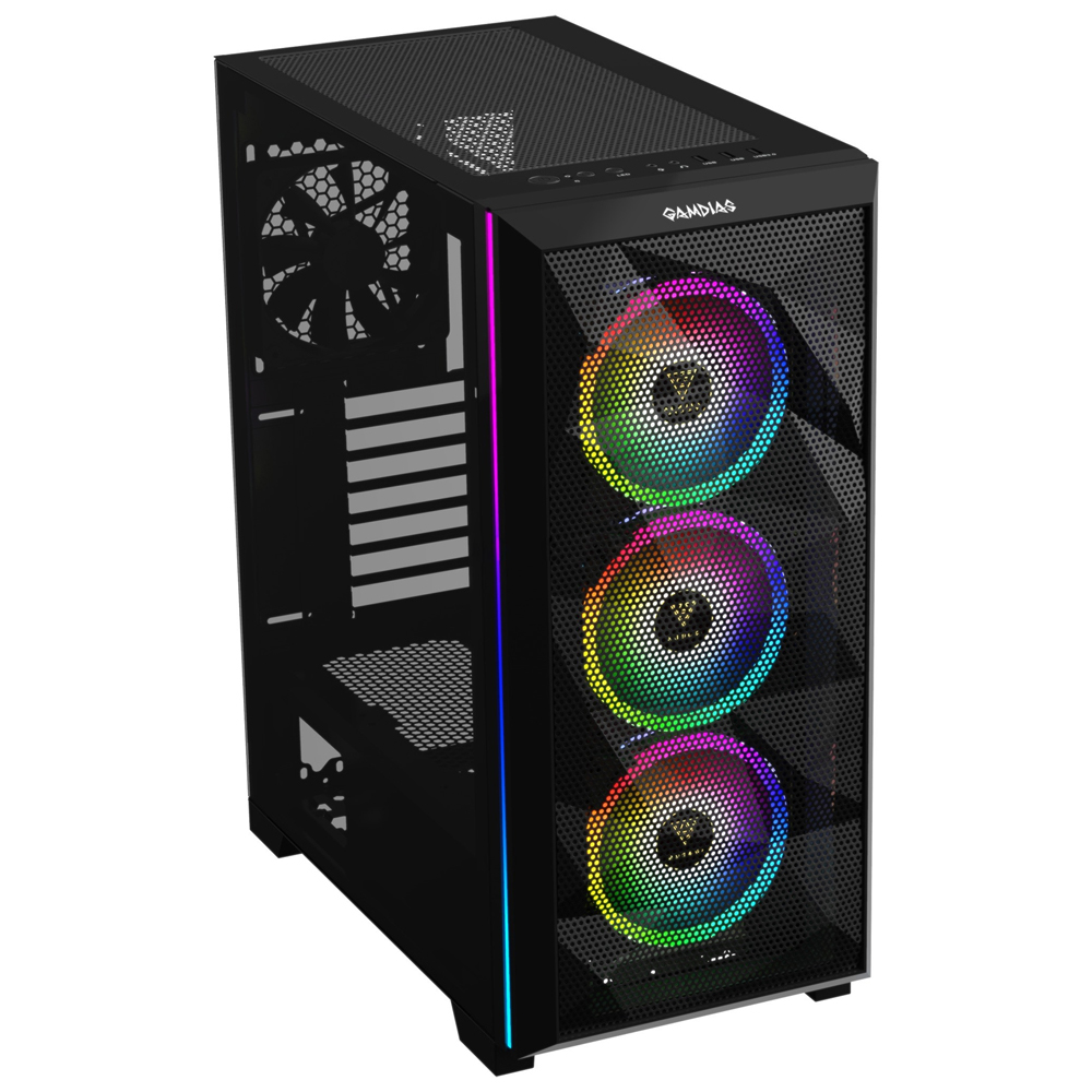 Gabinete Gamer Gamdias Athena M2 Elite color Negro Rgb Cristal Templado