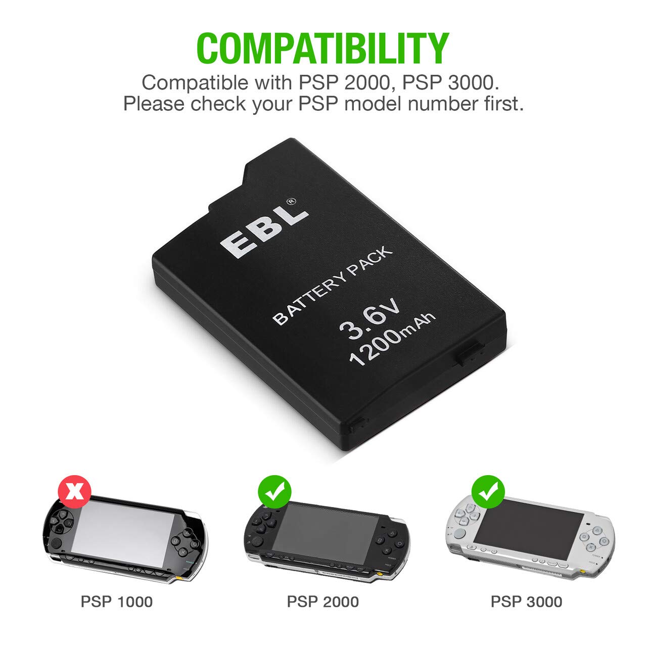 Foto 3 | Paquete De Baterías Recargables Ebl 3.6v 1200mah Para Sony Psp - Venta Internacional.