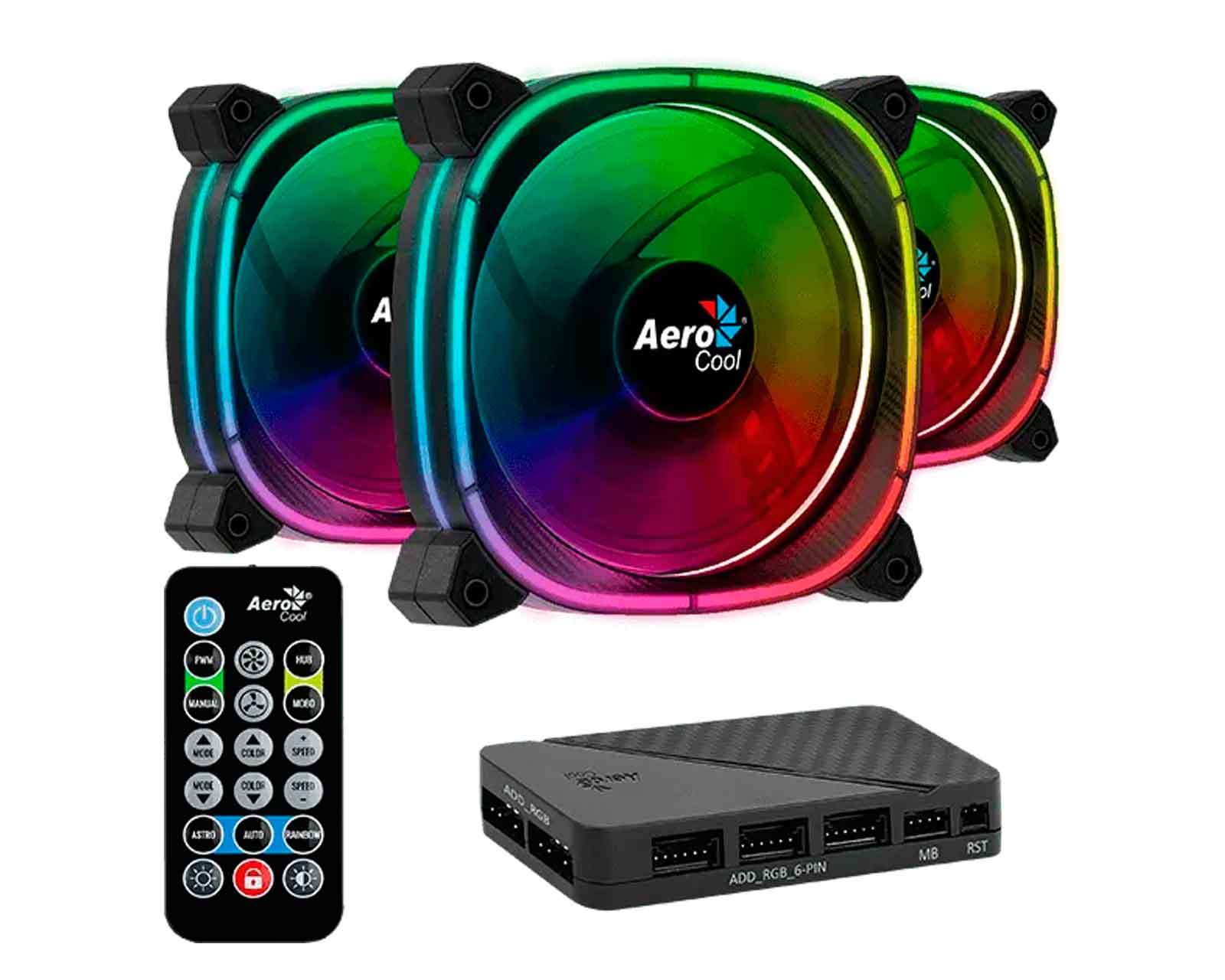 Foto 3 pulgar | Kit de 3 Ventiladores Aerocool Astro Pro Negro ARGB H66f Hub/Control