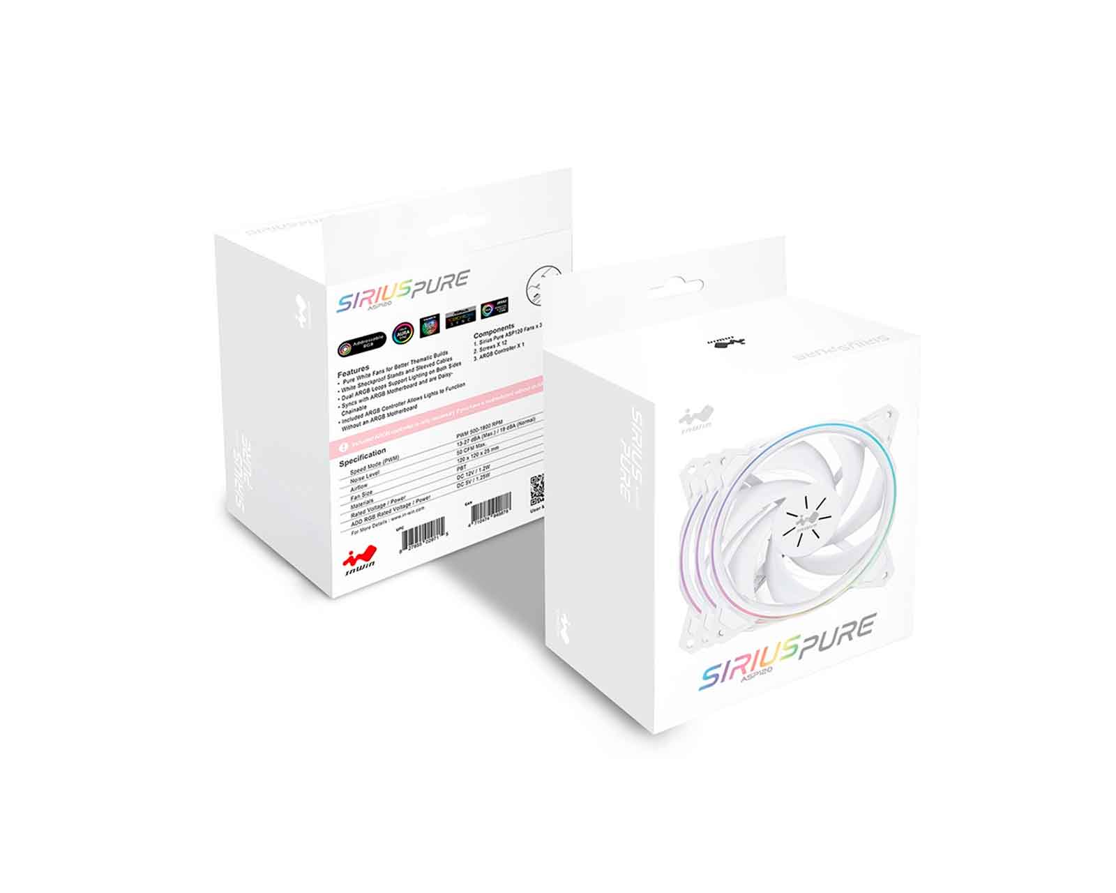 Foto 4 pulgar | Ventilador In Win Sirius Pure Asp120 3x120 Argb Asp120fan-3pk color Blanco