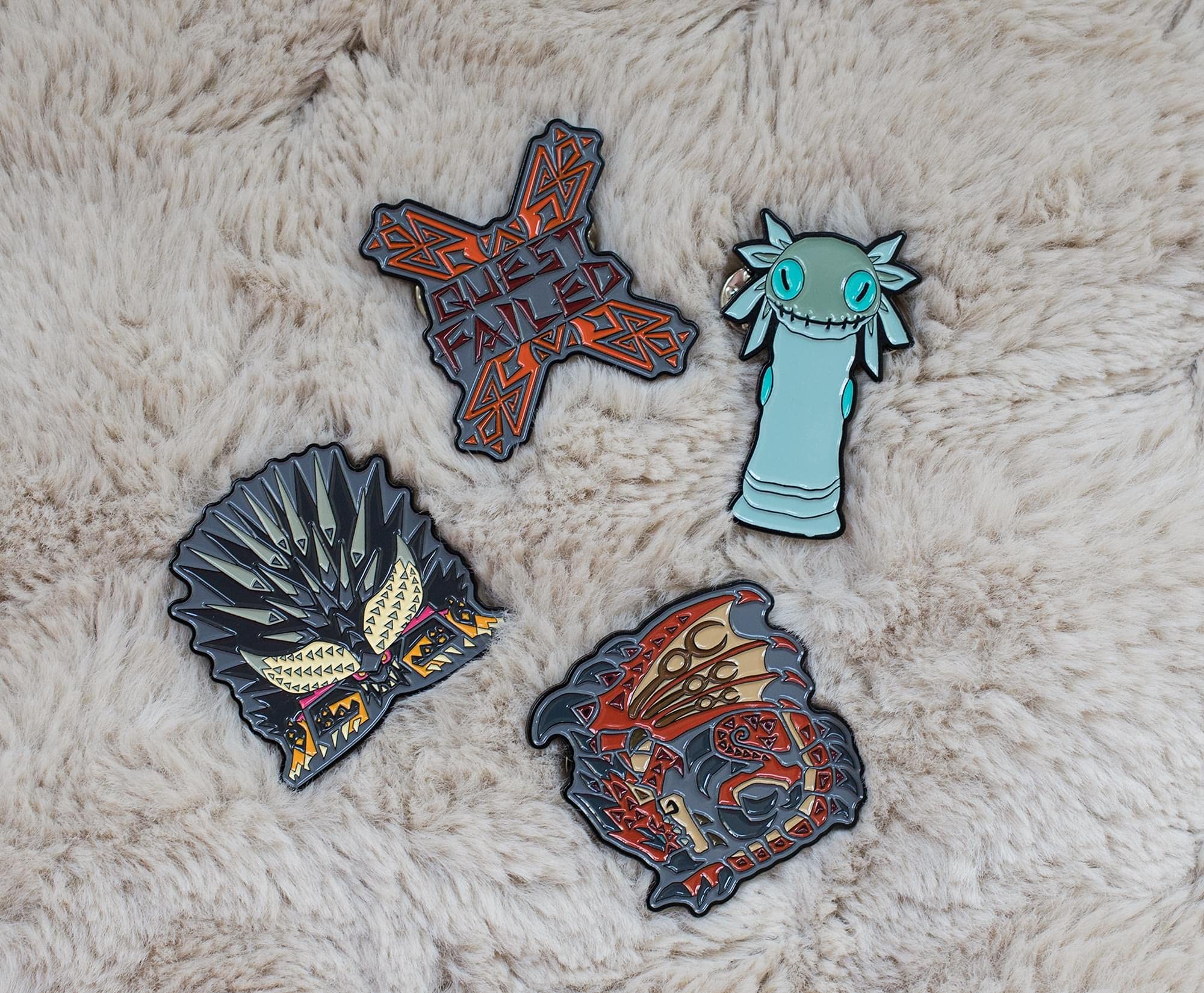 Foto 5 pulgar | Set De Alfileres Esmaltados Monster Hunter: World Nergigante Rathalos X4 - Venta Internacional.