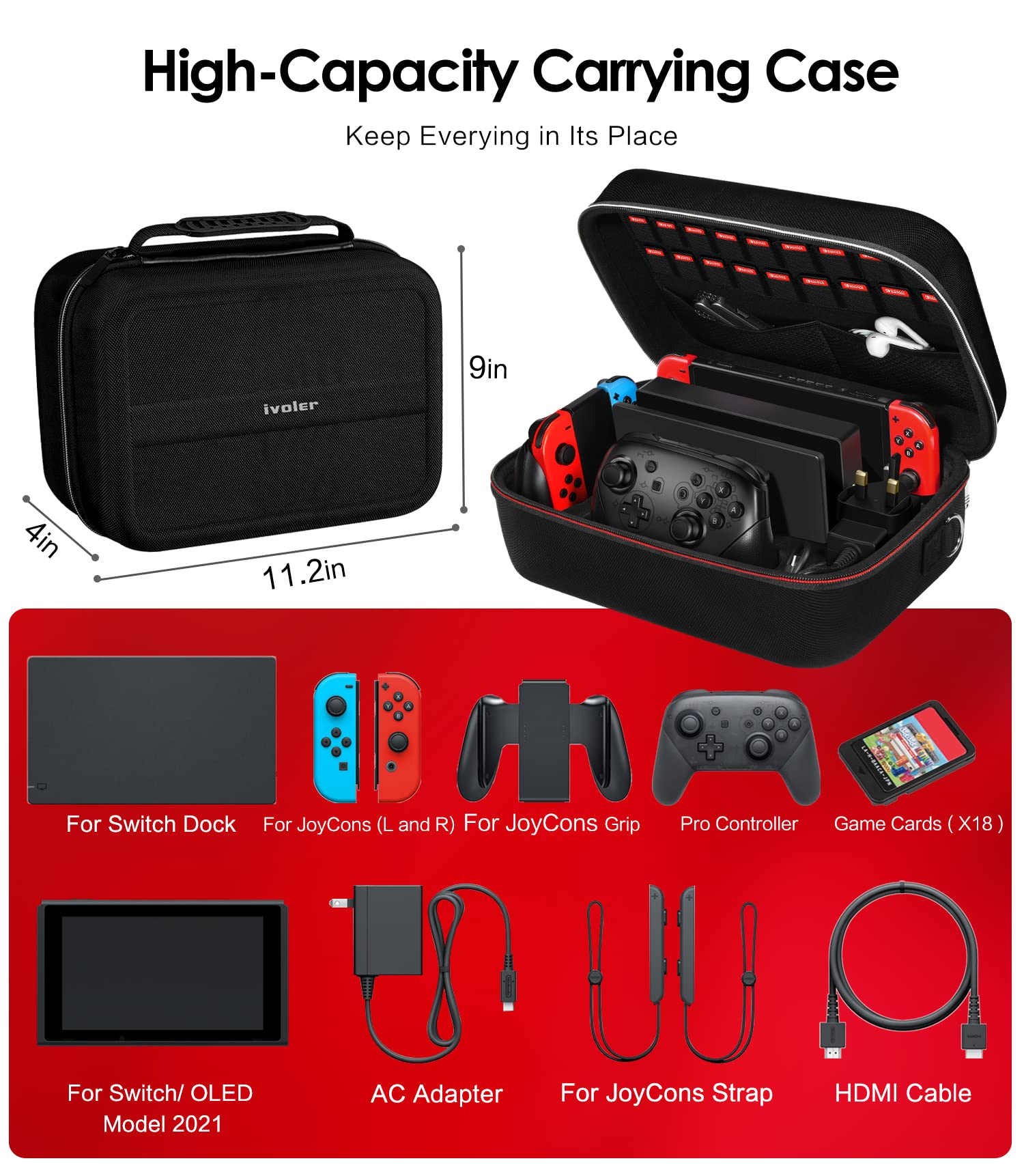 Foto 4 pulgar | Funda De Transporte Ivoler Para Nintendo Switch Oled Negra - Venta Internacional.