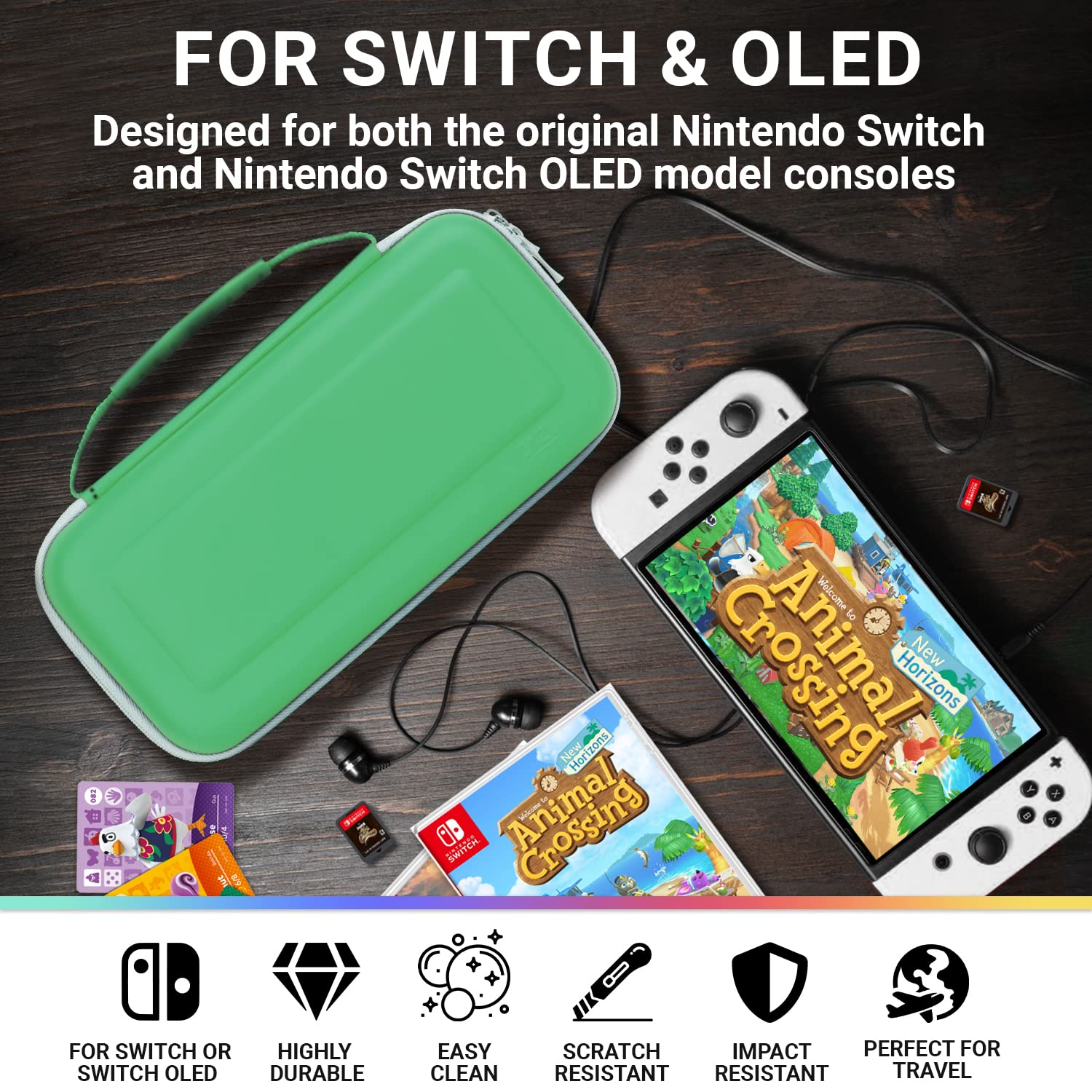 Foto 4 pulgar | Funda Para Nintendo Switch Con Temática De Orzly Animal Crossing, Color Verde Y Blanco - Venta Internacional.