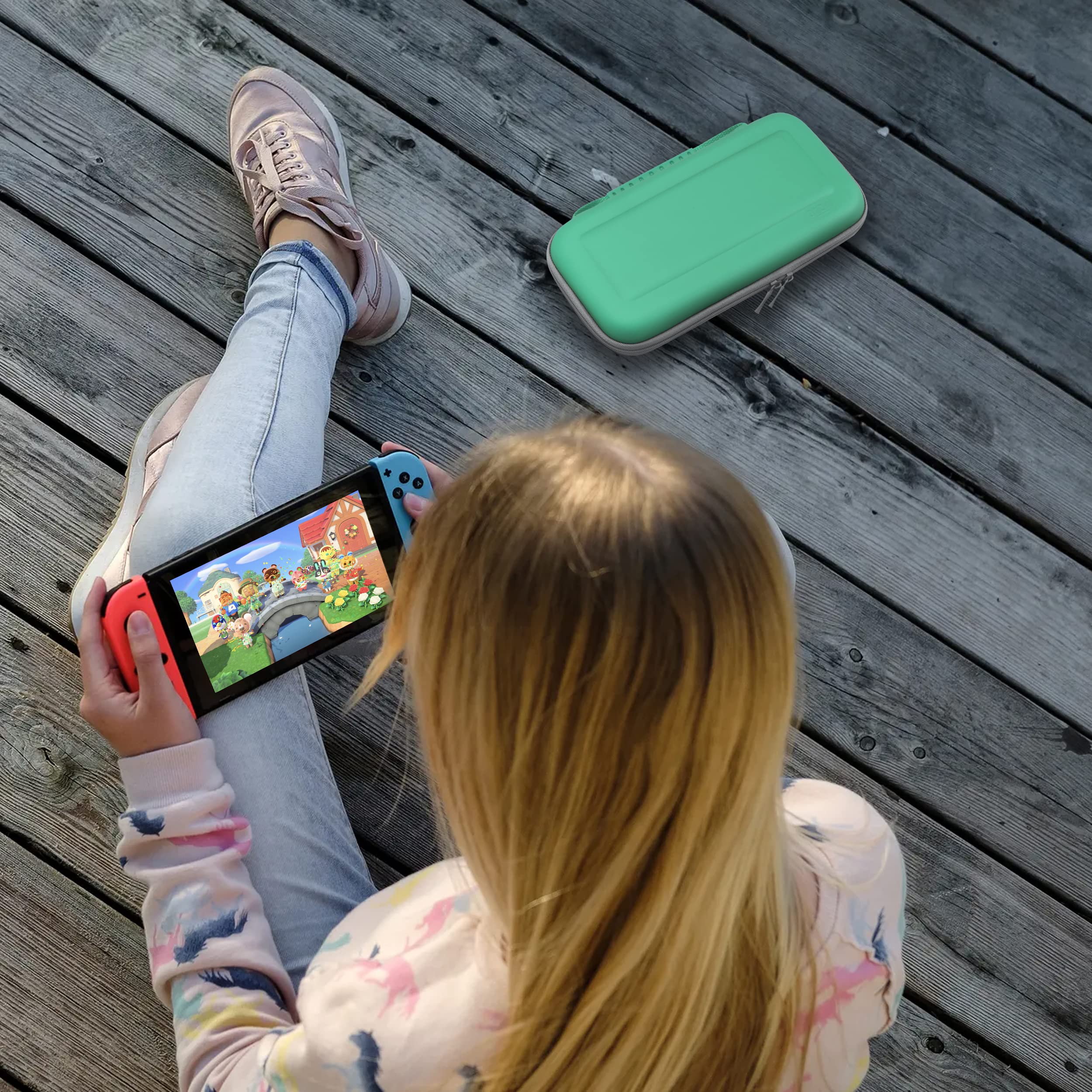 Foto 8 pulgar | Funda Para Nintendo Switch Con Temática De Orzly Animal Crossing, Color Verde Y Blanco - Venta Internacional.