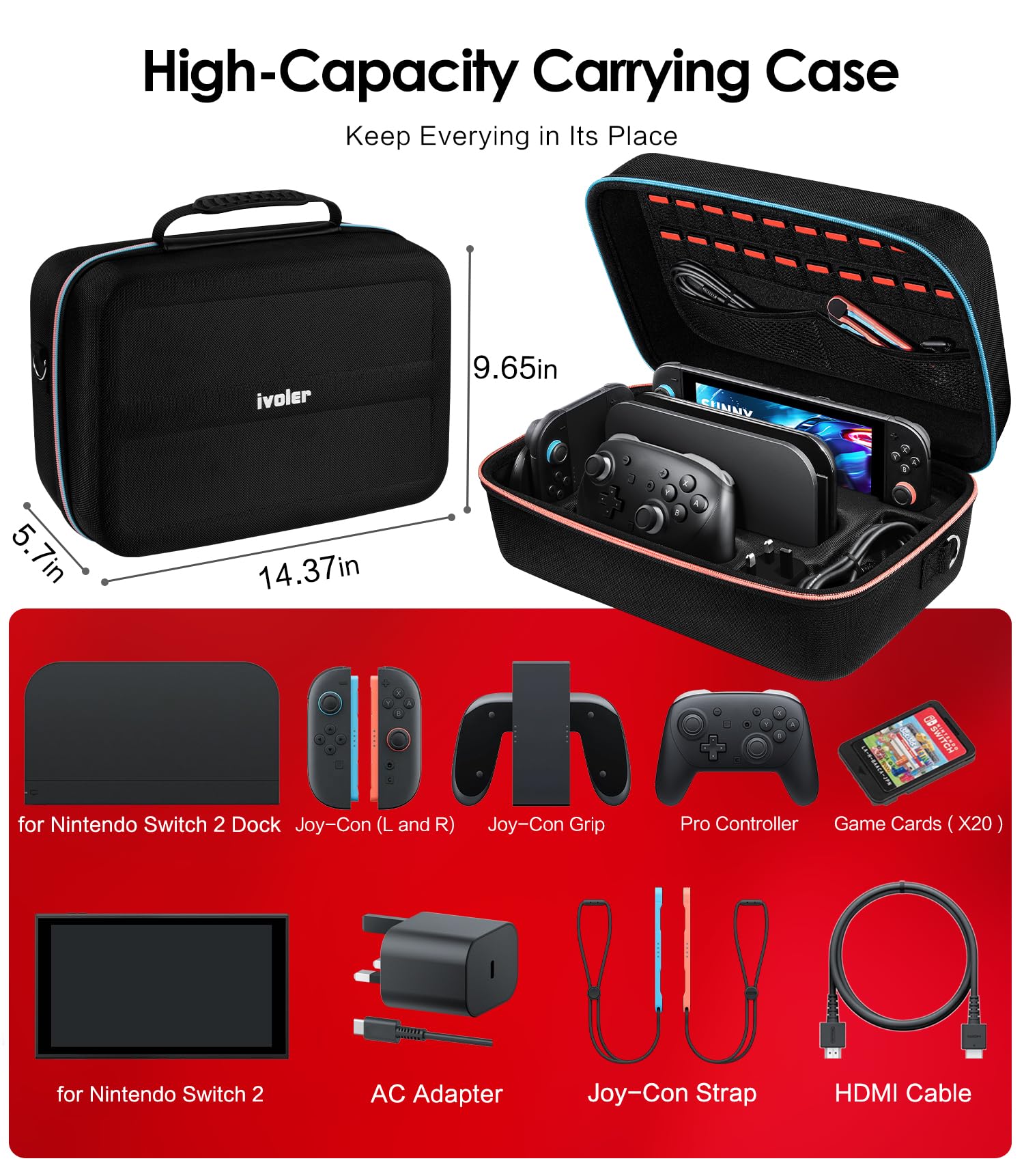 Foto 4 pulgar | Funda De Transporte Ivoler Para Nintendo Switch 2  Color Negro - Venta Internacional.