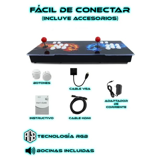 Foto 4 | Tablero Consola Arcade Con Luz Rgb Con 6000 Juegos Retro Para 2 Jugadores