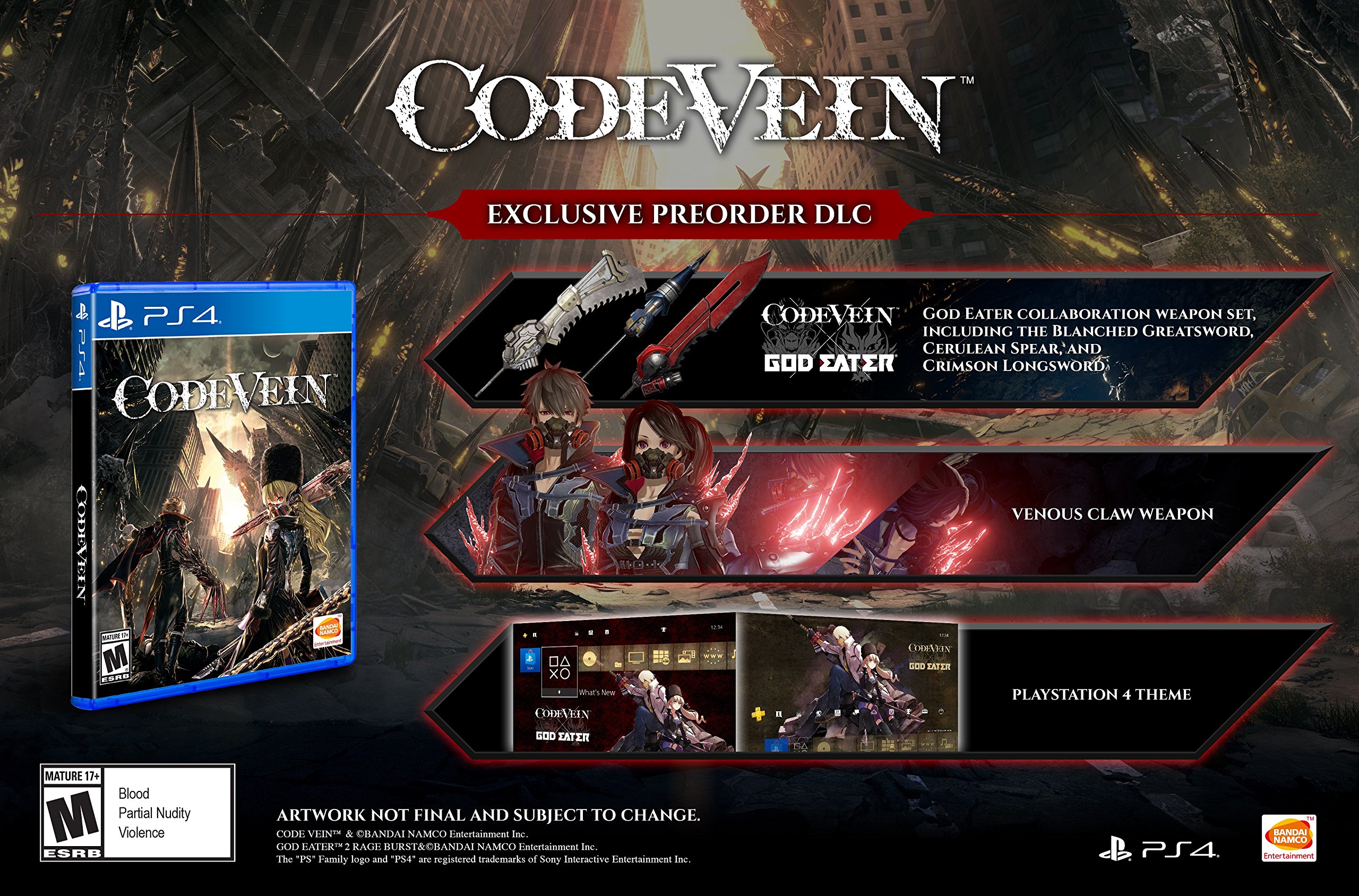 Foto 3 pulgar | Videojuego Bandai Namco Code Vein Playstation 4 - Venta Internacional.
