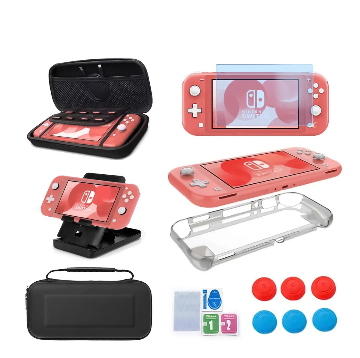 Kit de Accesorios con Estuche para Nintendo Switch Malubero color Negro con 13 Accesorios