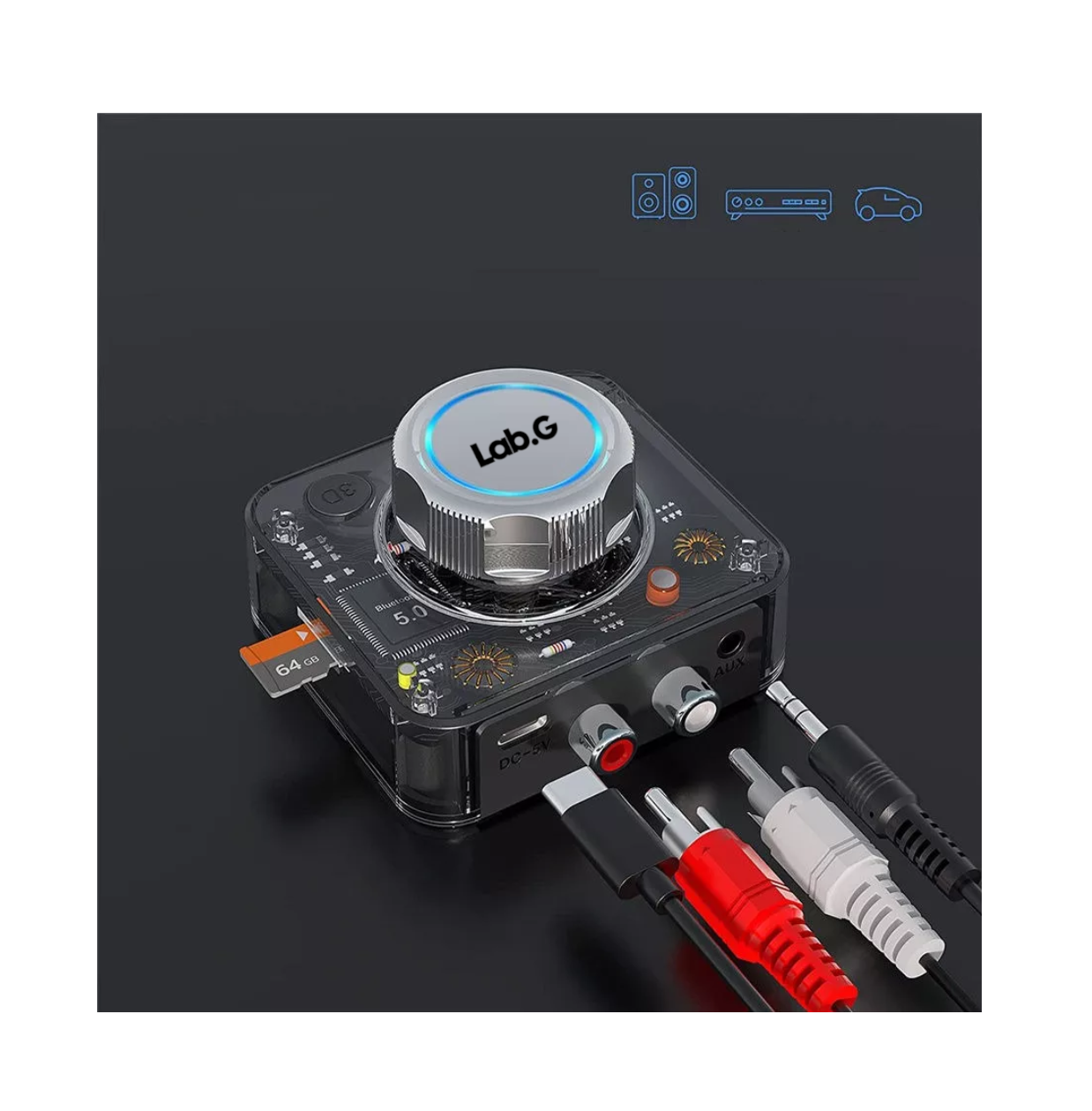 Foto 3 pulgar | Receptor Bluetooth 5.0 3d  Lab.g Para Auto Con Toma Aux De 3.5mm Negro