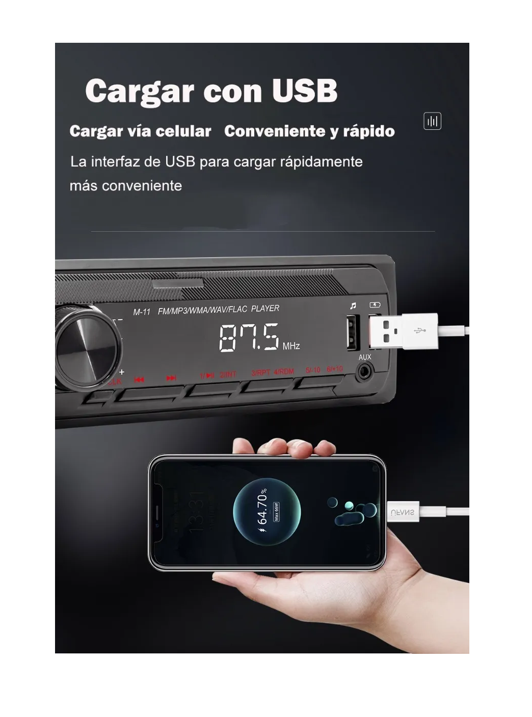 Foto 3 pulgar | Estéreo para Auto Fnbrli con Mp3 2 Usb Bluetooth 1 Din