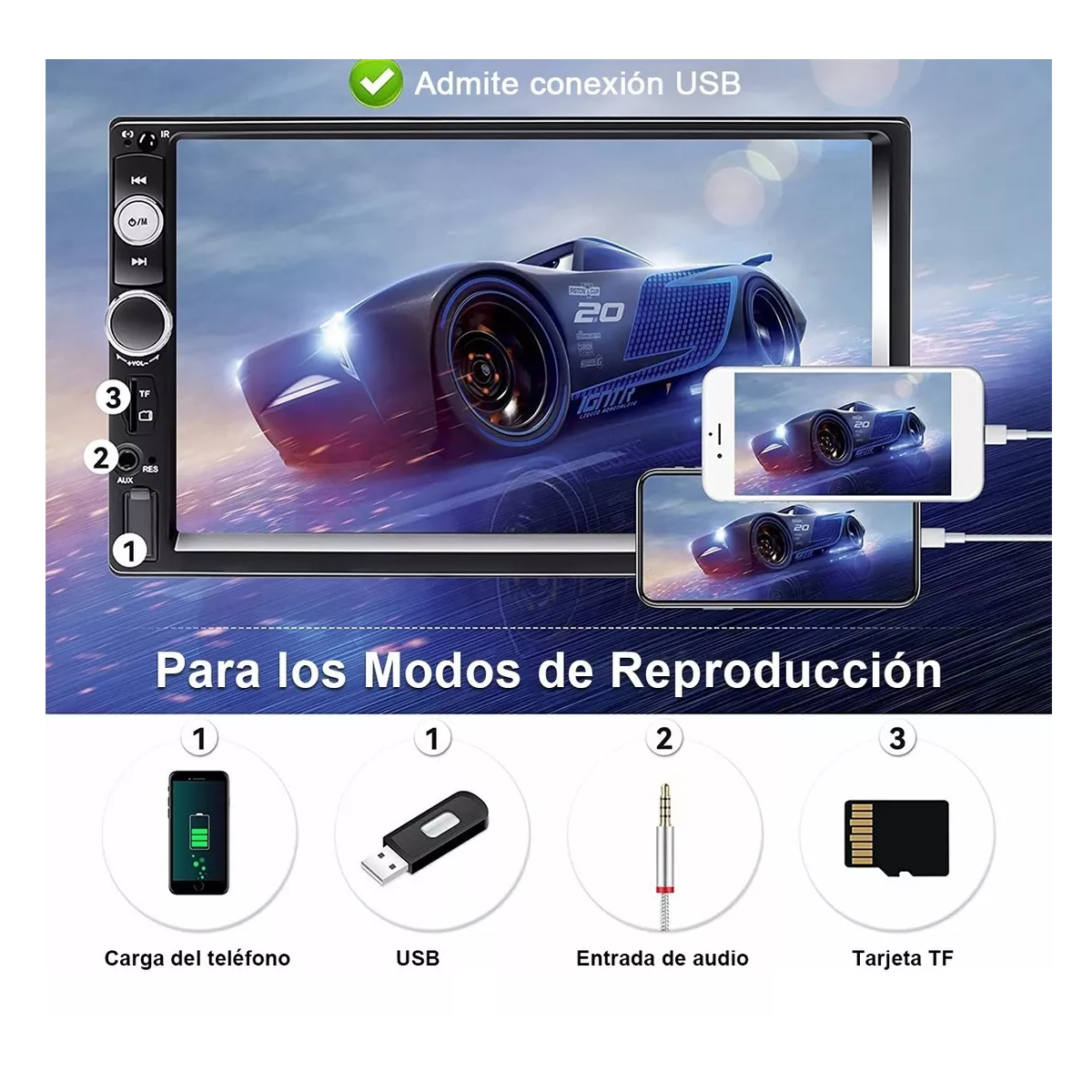 Foto 4 pulgar | Autoestéreos Belug 2din Mirrorlink Pantalla Táctil y Cámara