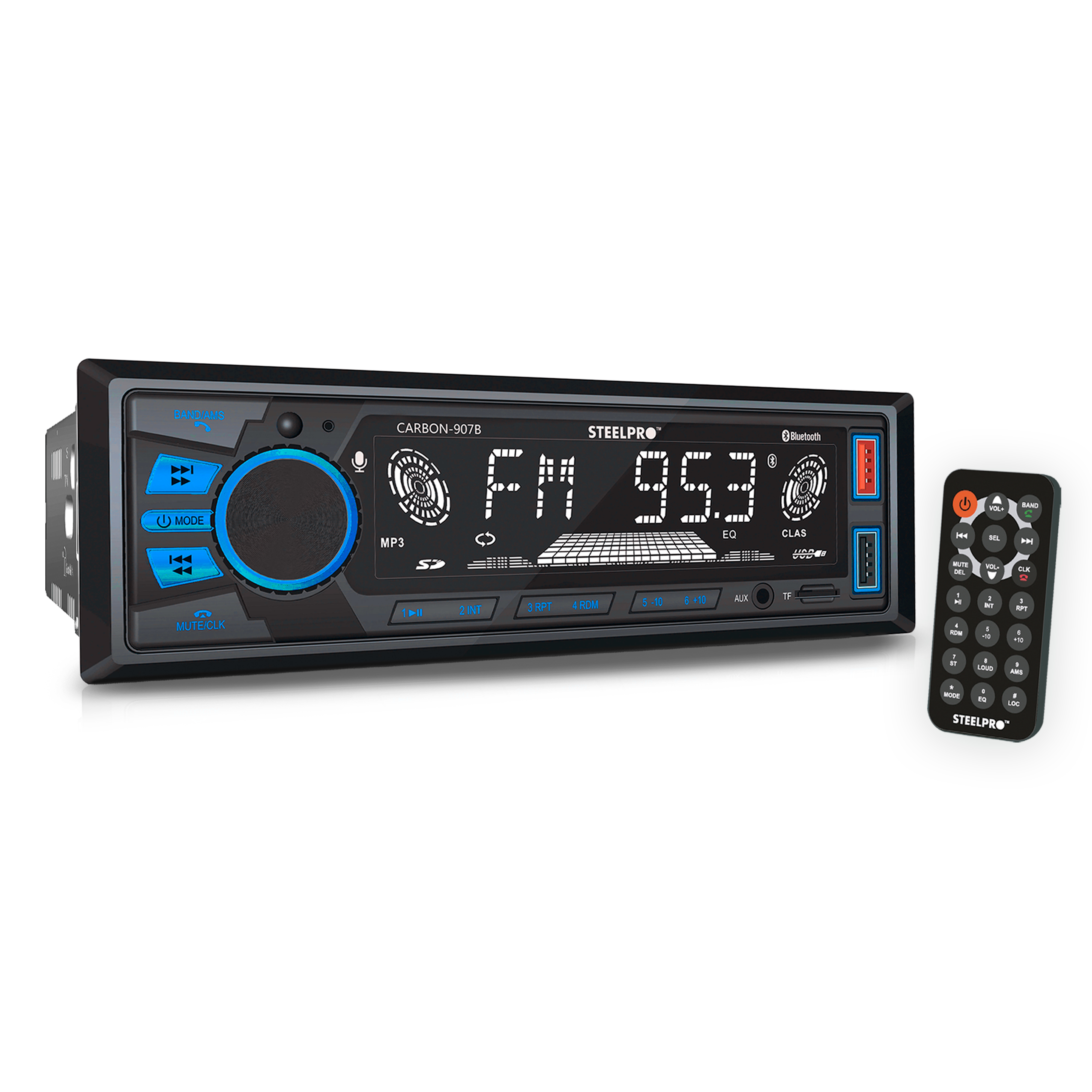 Autoestéreo Steelpro Bluetooth Usb/sd 1 Din Carbon-907b