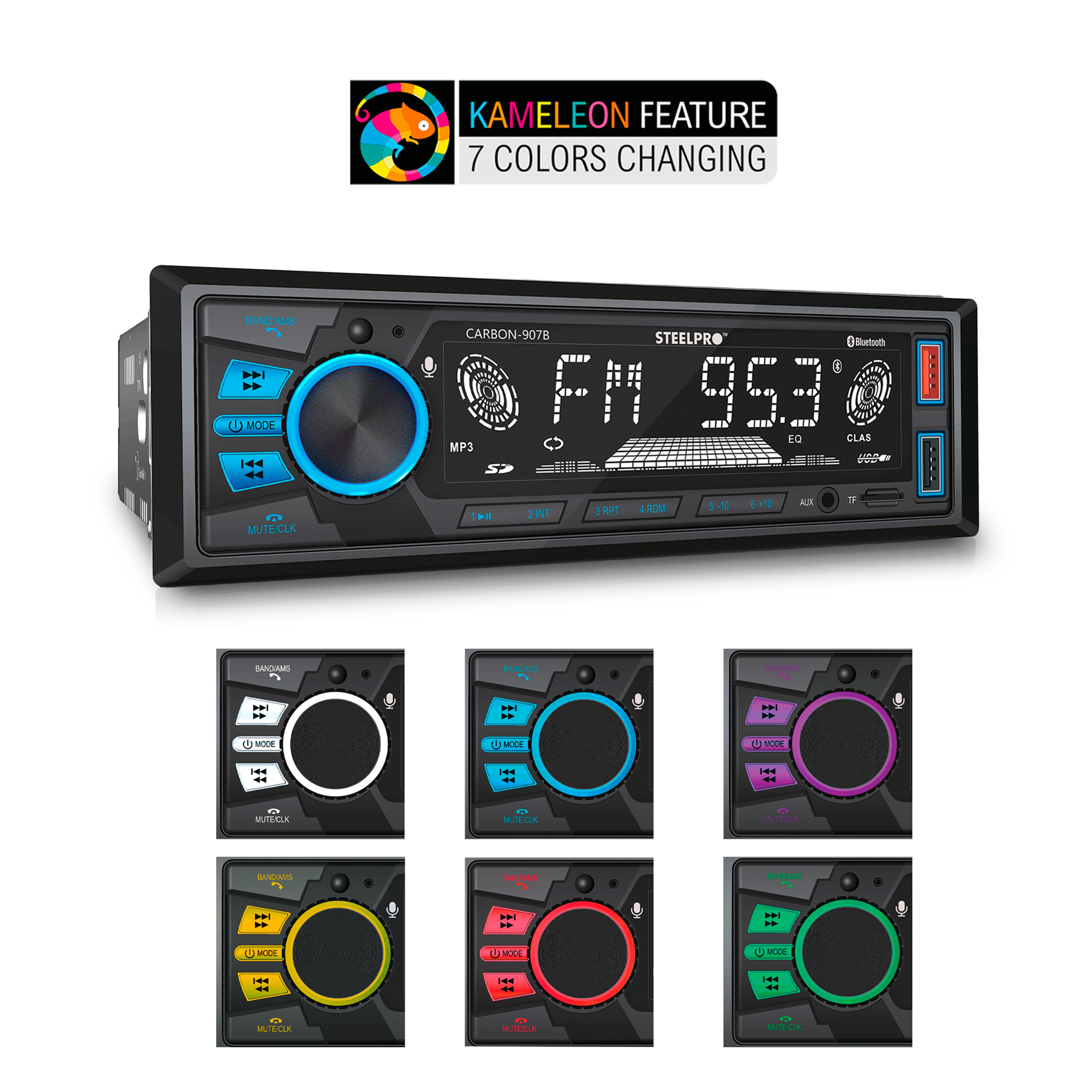 Foto 4 pulgar | Autoestéreo Steelpro Bluetooth Usb/sd 1 Din Carbon-907b