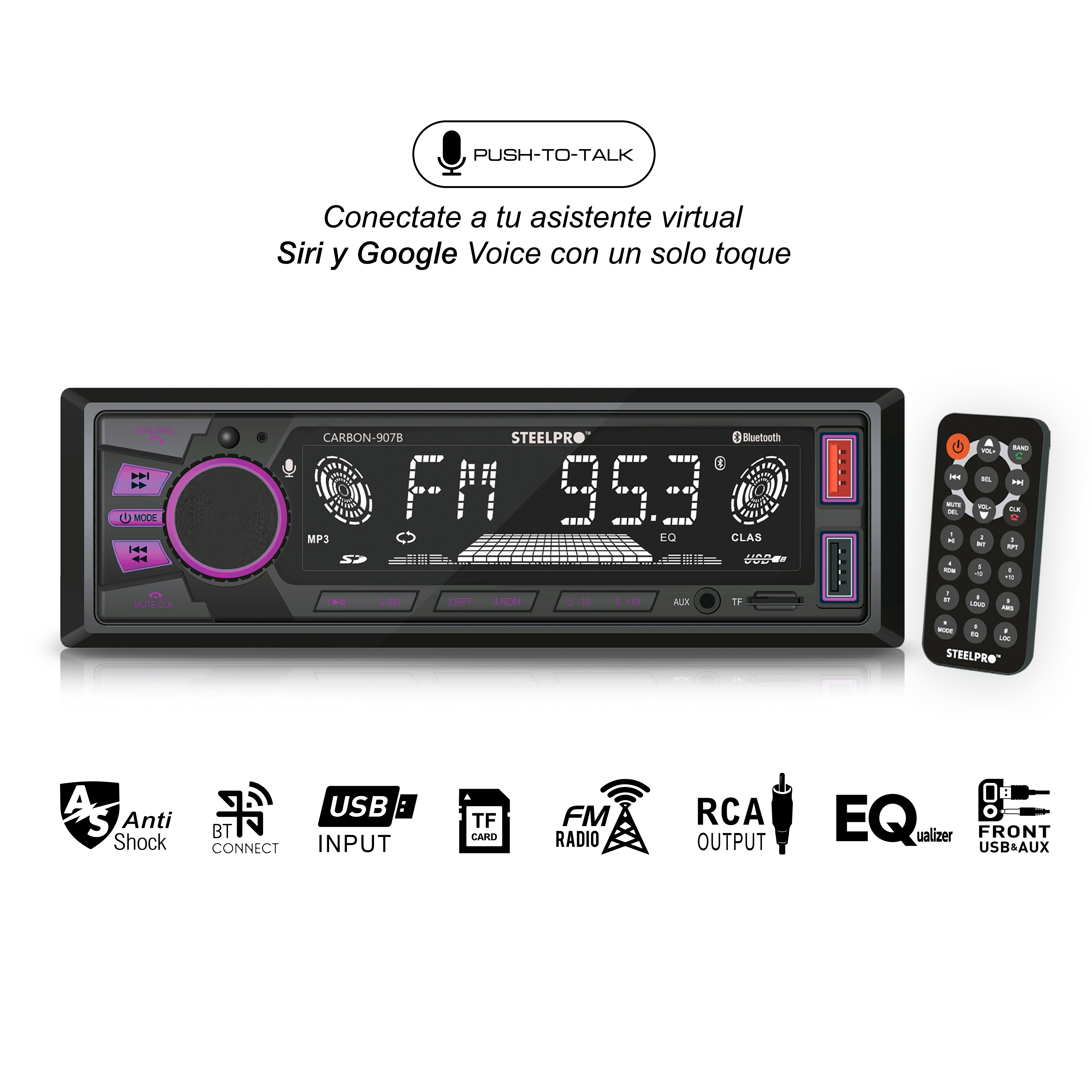 Foto 6 pulgar | Autoestéreo Steelpro Bluetooth Usb/sd 1 Din Carbon-907b