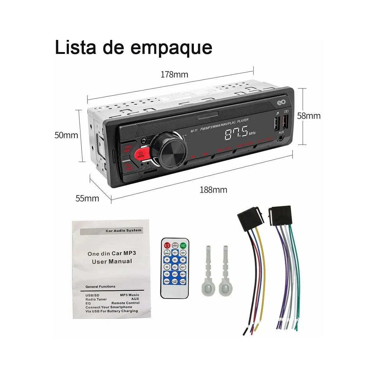 Foto 4 pulgar | Autoestéreo Reproductor MP3 Radio con BT Aux USB SD Eo Safe Imports ESI-2295-1 Negro