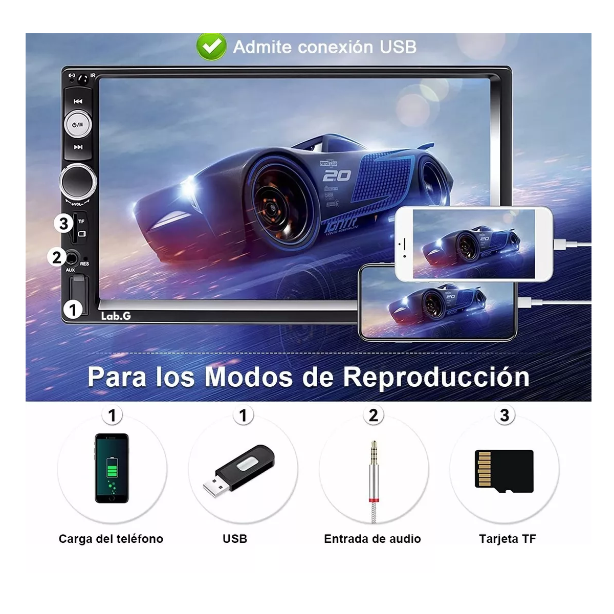Foto 4 pulgar | Autoestéreos 2din Lab.g Mirrorlink Pantalla Táctil Y Cámara