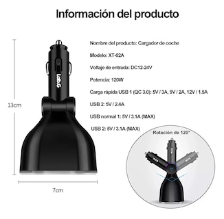 Foto 2 | Cargador Y Encendedor Lab.g Para Auto Cargadores Celulares Rápida 2 Usb Negro